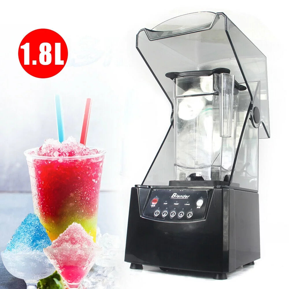 Commercial 0.48Gal Soundproof Smoothie Machine 1.8L Time Adjustable Smoothie Maker with Stainless Steel Blades 23000r/min Automatic Blender Ice Crusher Mixer 2600W