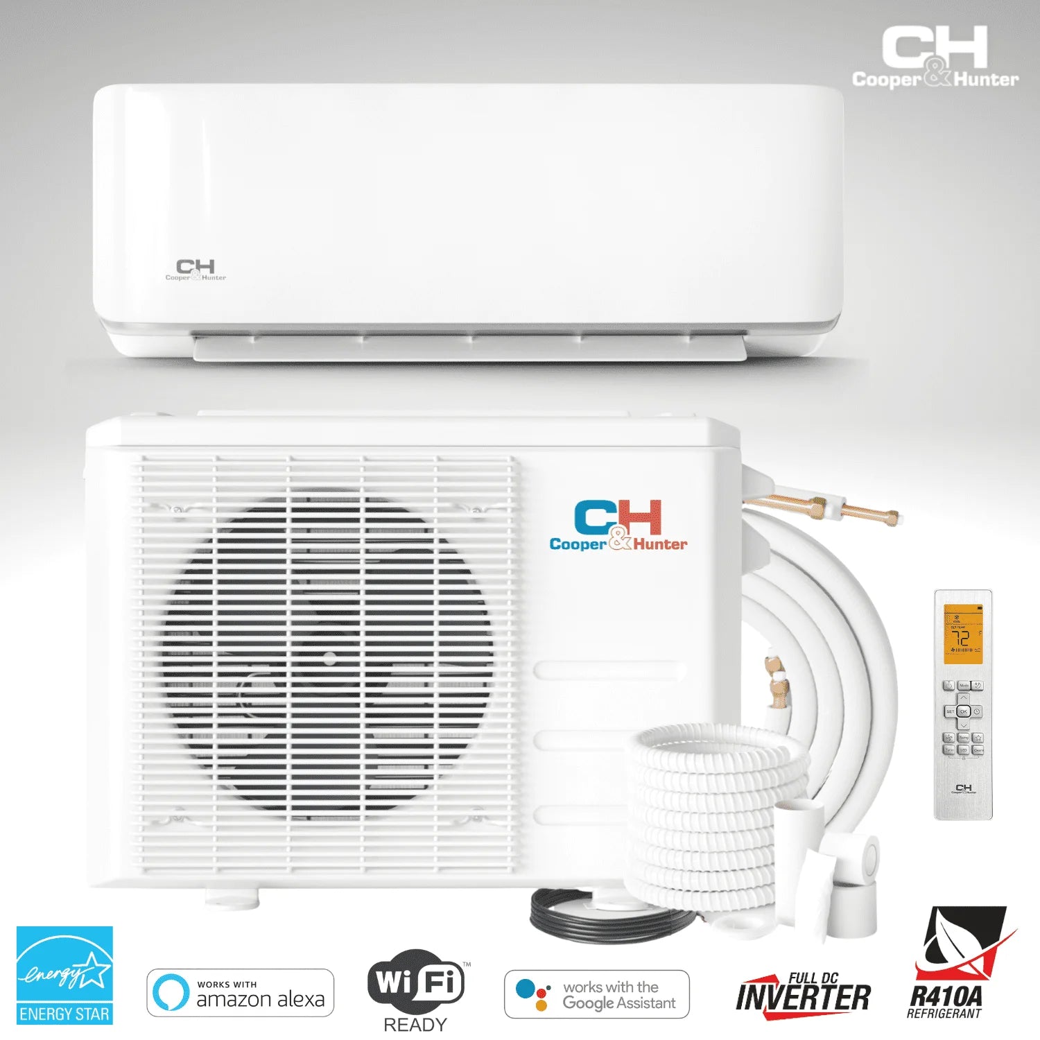 Cooper & Hunter 18000 BTU 230V Wall Mounted Mini Split Heat Pump Air Conditioner With 16ft Kit Cover 1000 Sq Ft WiFi