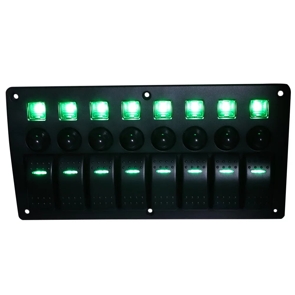 Geloo 8 Gang Rocker Switch Panel Circuit Breaker Overload Protection Aluminum Panel Waterproof 12V/24V Marine Switch for Cars Trucks Boats RVs