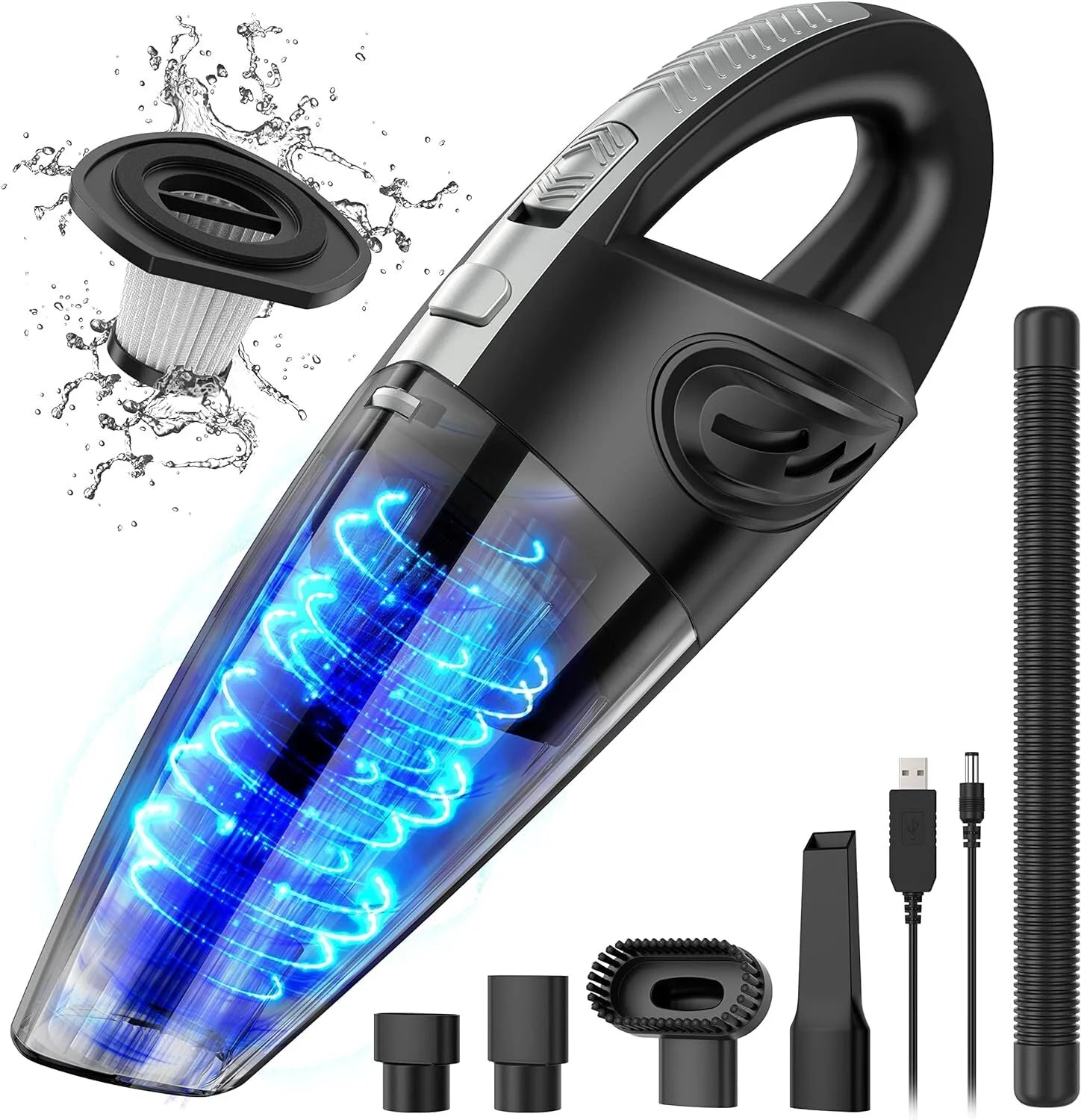 Handheld Vacuum, Mini Portable Rechargeable Car Vacuum Cleaner Cordless with 9000PA Powerful Suction, 5 Versatile Attachments & Cleaning Brush