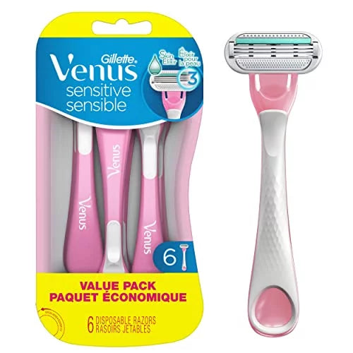 Gillette Venus Sensitive Disposable Razors for Women with Sensitive Skin, 6 Count, 3 Pack