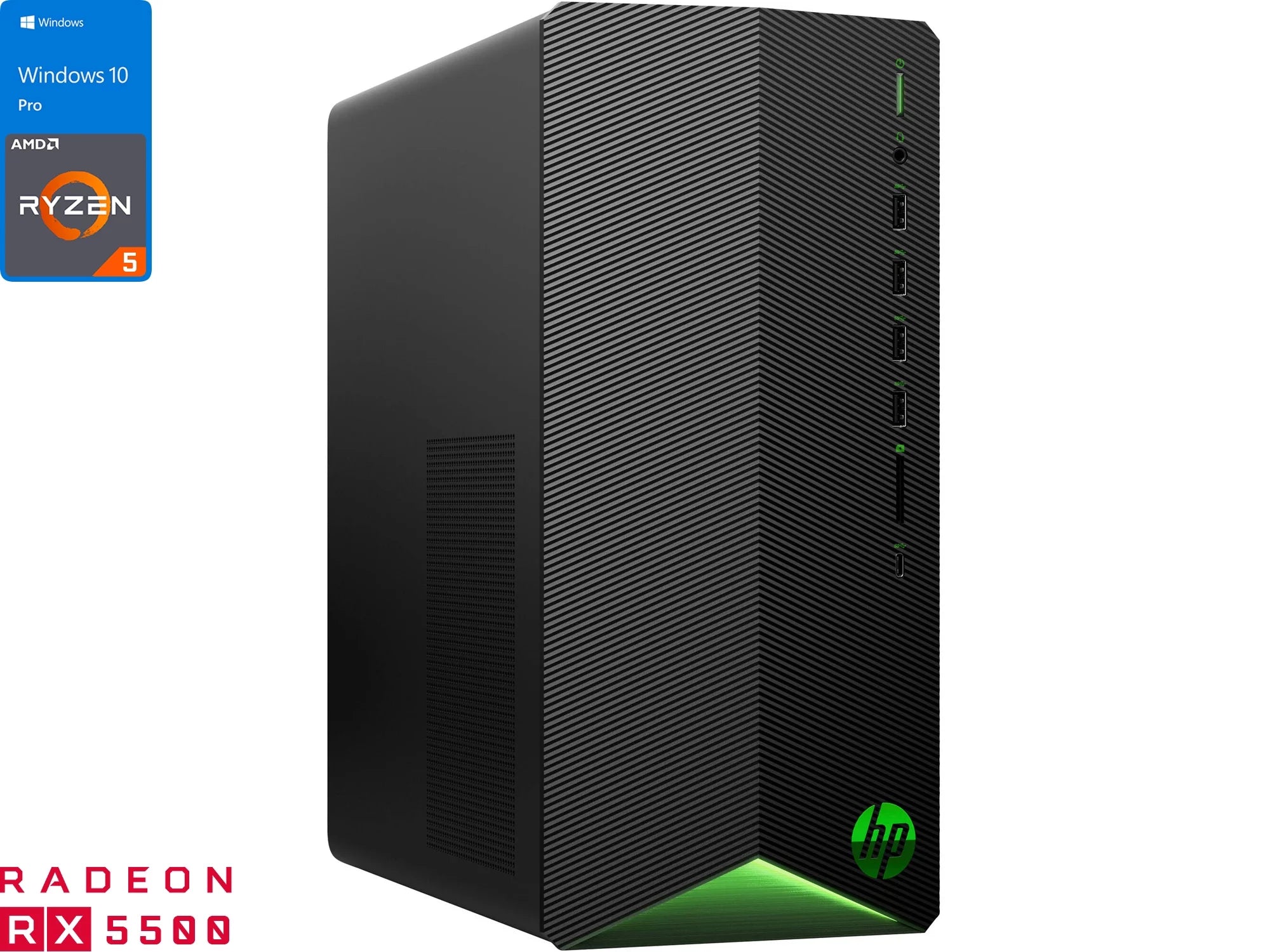 HP Pavilion TG01 Gaming Desktop, AMD Ryzen 5 5600G Upto 4.4GHz, 16GB RAM, 256GB NVMe SSD, AMD Radeon RX 5500, HDMI, VGA, Card Reader, Wi-Fi, Bluetooth, Windows 10 Pro