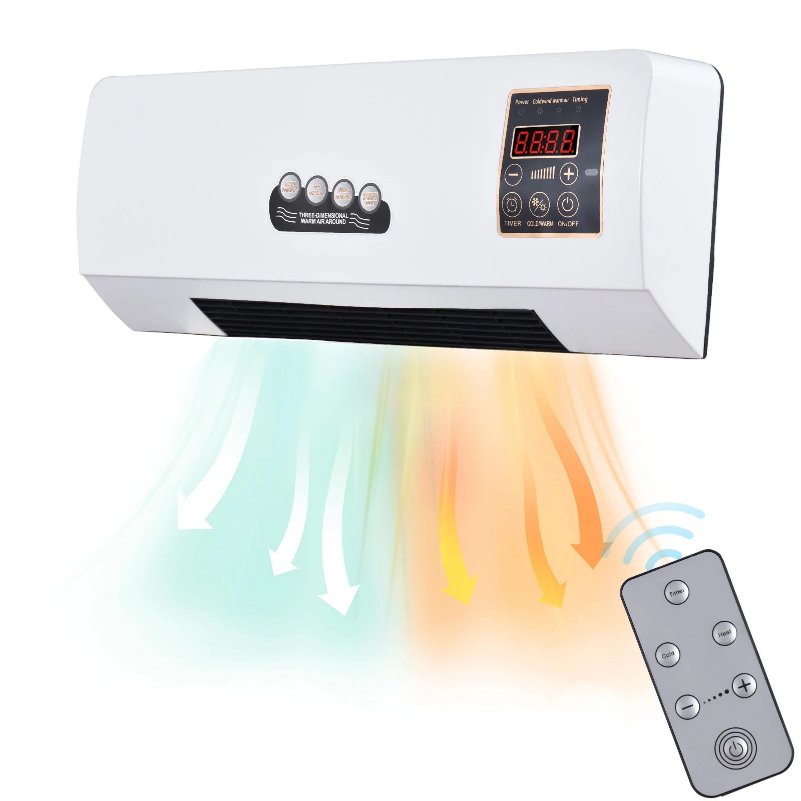 Htovila Heating and natural wind 16-40¡ãC Wall Mounted Electric Fan and Space Heater with Remote Control for Dormitory Home