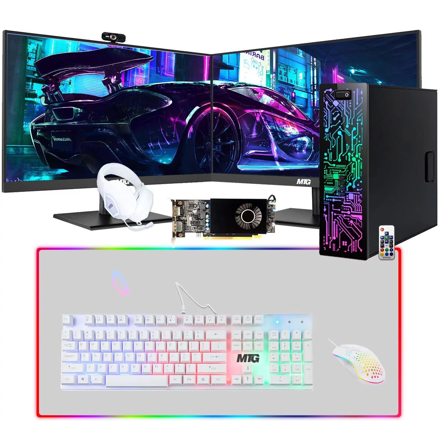 Restored Gaming Desktop PC, Intel Core i5 6th Gen, TechMagnet Zeus, AMD RX 550 Graphics, 32GB RAM, 512GB SSD + 3TB HDD, MTG New 27 Inch Dual Monitor, Gaming Kit Webcam, Win 10 Pro (Renewed)