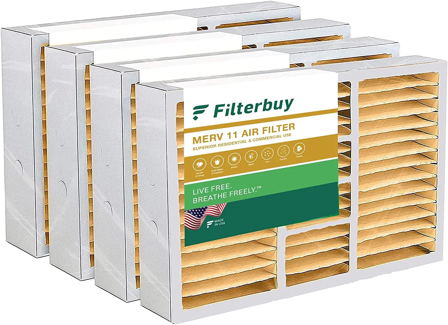 Filterbuy 14.5x27x5 MERV 11 Pleated HVAC AC Furnace Air Filters for Trane, American Standard, Honeywell, and Accumulair (4-Pack)
