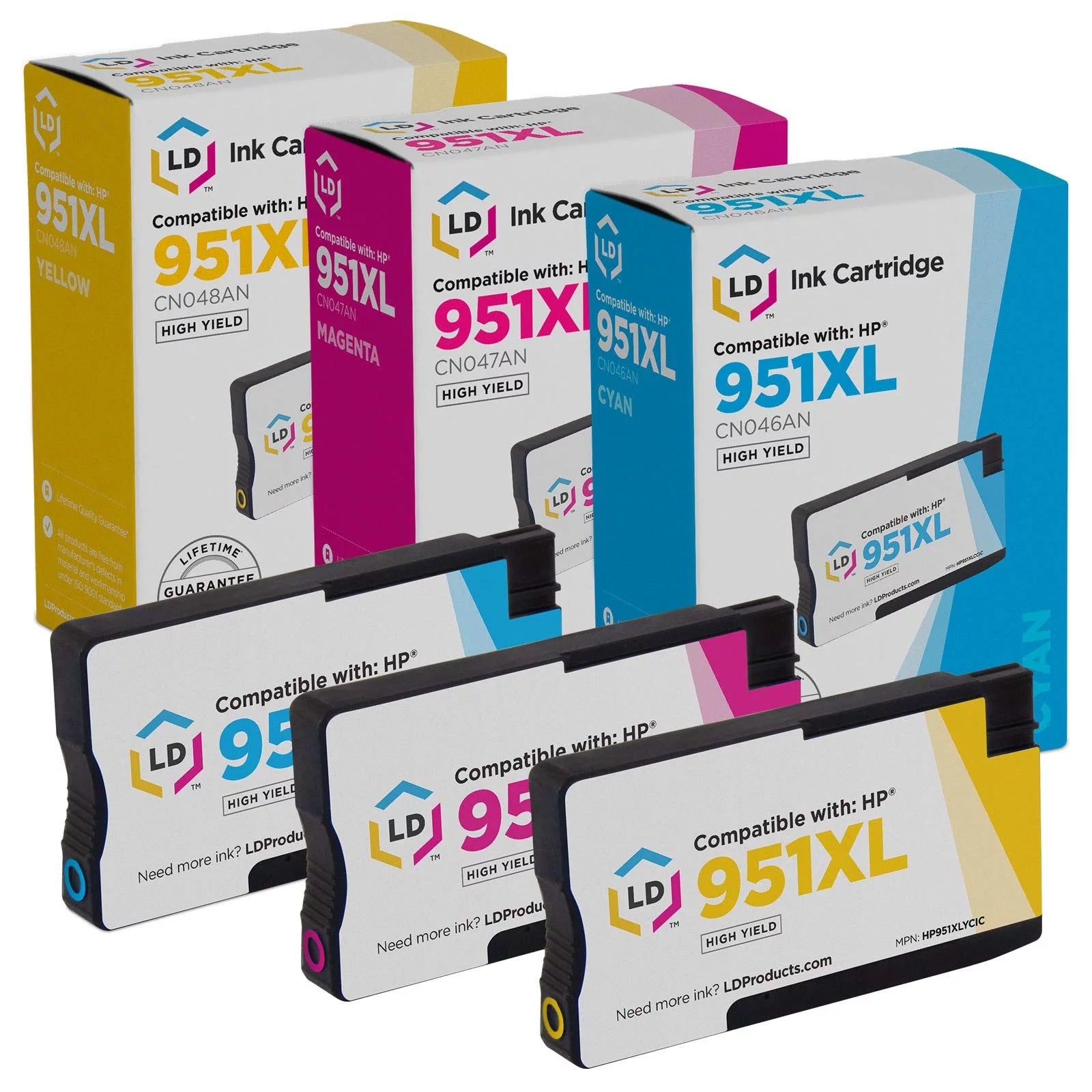 LD Products Replacement Ink Cartridges Compatible with HP 951XL High Yield (Cyan, Magenta, Yellow, 3-Pack) HP951XL / HP-95/ HP95XL / HP95/ HP 95XL / HP951XL / HP95XL