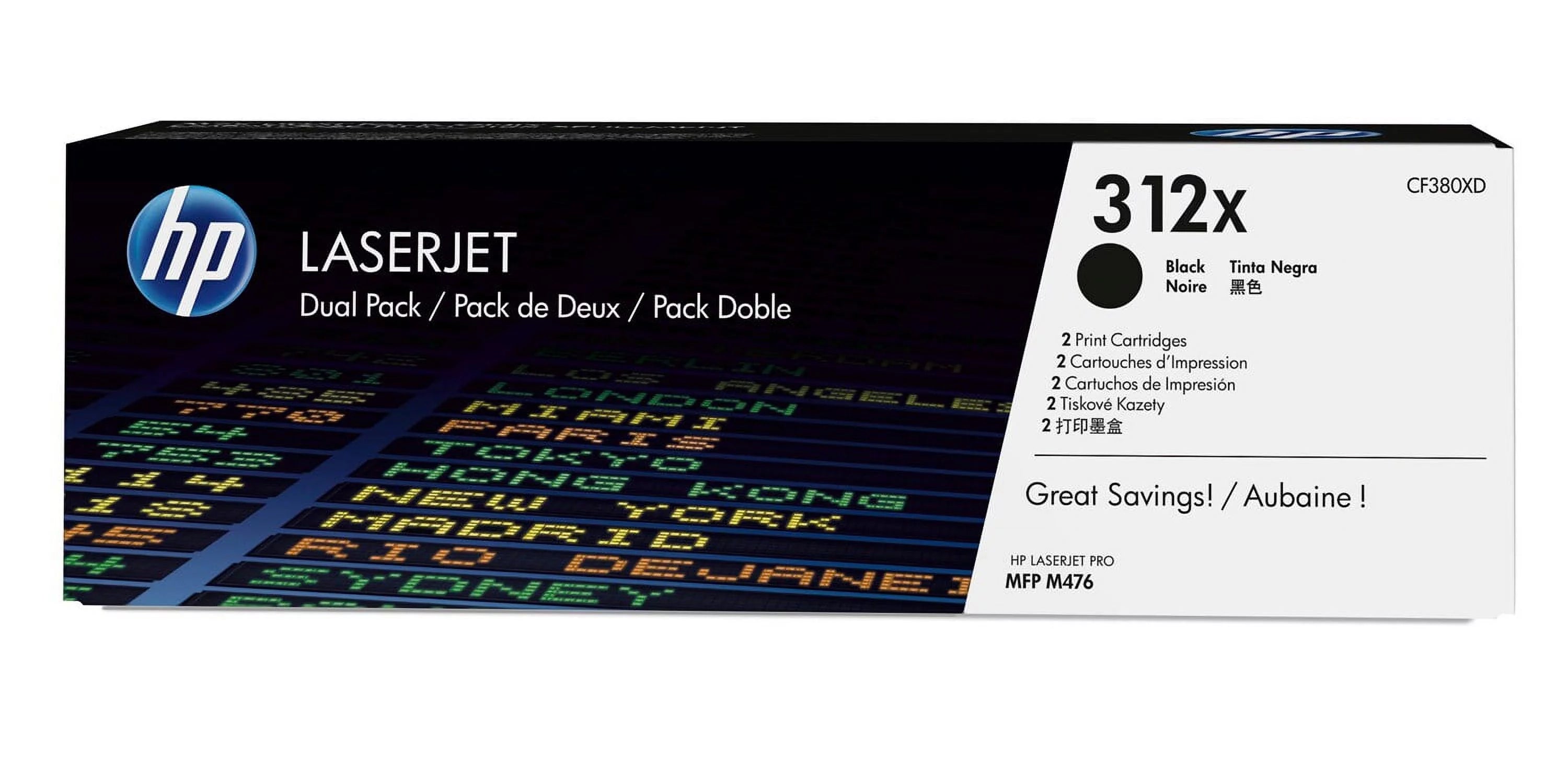 HP 312X Black Dual Pack LaserJet Toner Cartridge, ~4,400 pages, CF380XD