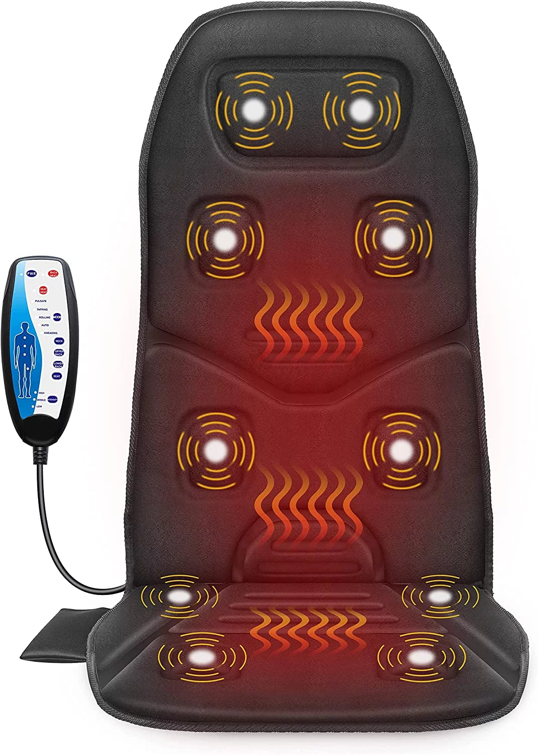 COMFIER Motors Massage Seat Cushion with 3 Level Heating Pad, Back Massager, Black, Gift for Men Women, Home/Car Use