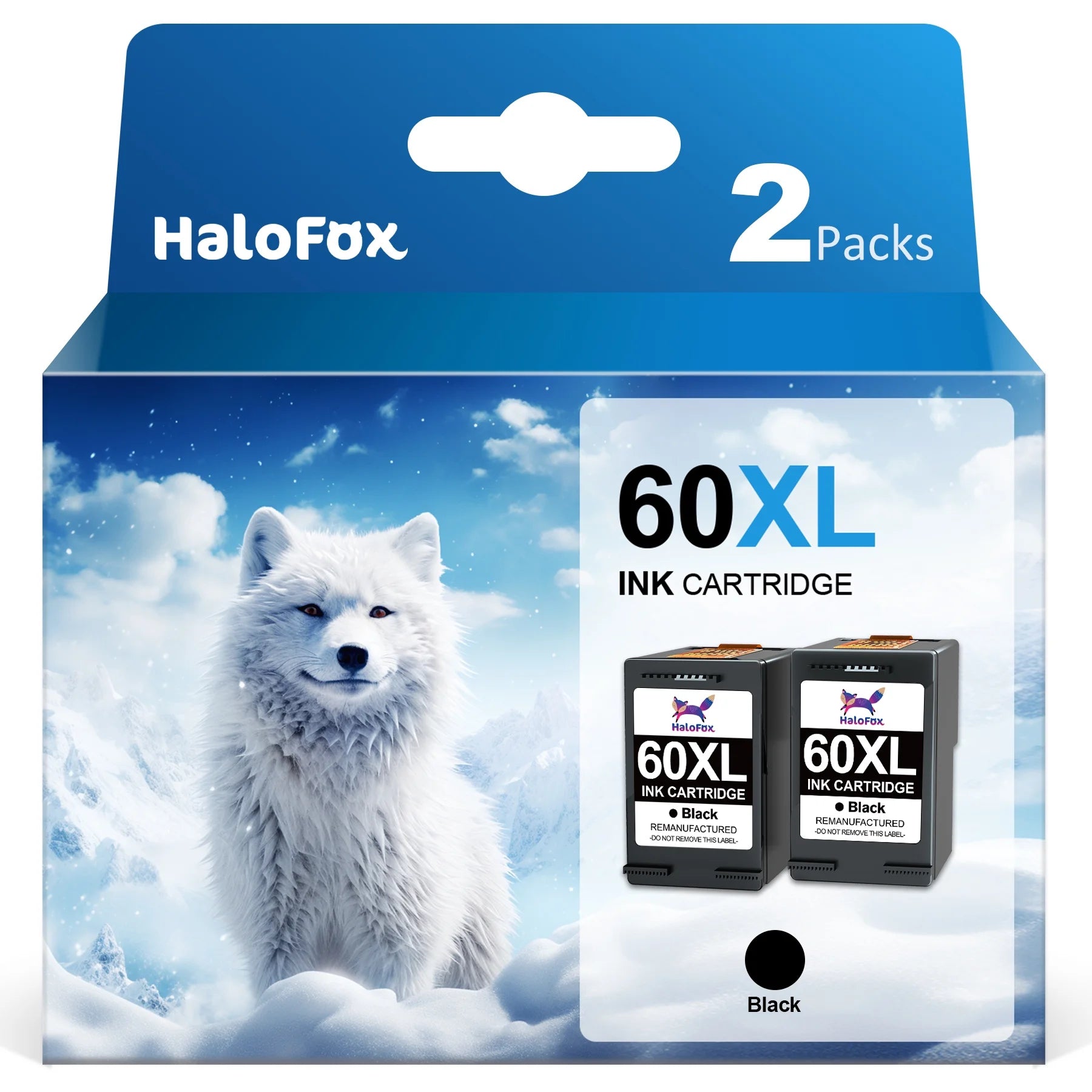 60XL 60 XL Black Ink Cartridge for HP 60 Ink Work for PhotoSmart C4780 C4680 C4795 C4640 D110 D110a Deskjet F4480 F4440 F2430 F4280 Envy 110 120 111 114 Printer (2 Pack)