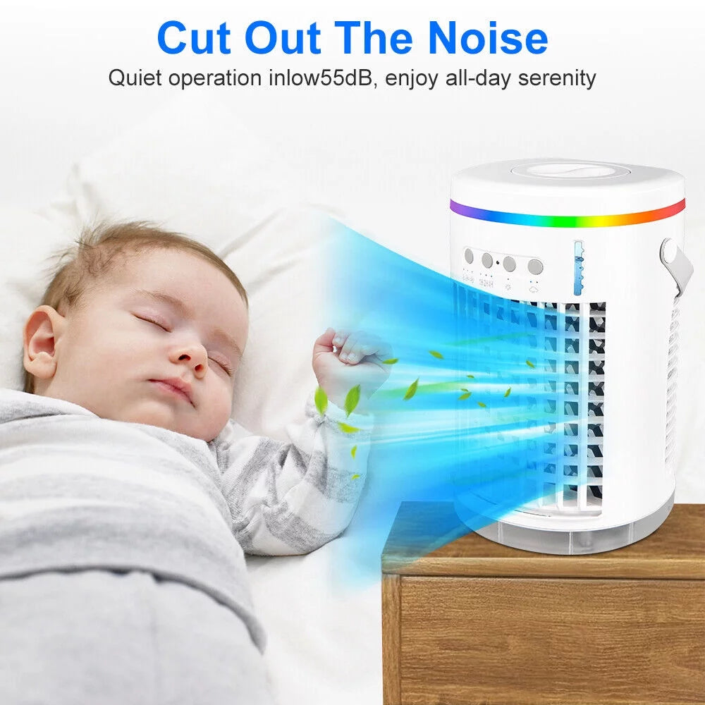 KingFurt Efficient Cooling Portable Air Conditioner White 1400ml Tank 8-10 Hours Runtime USB Powered LED Display - Remote Included
