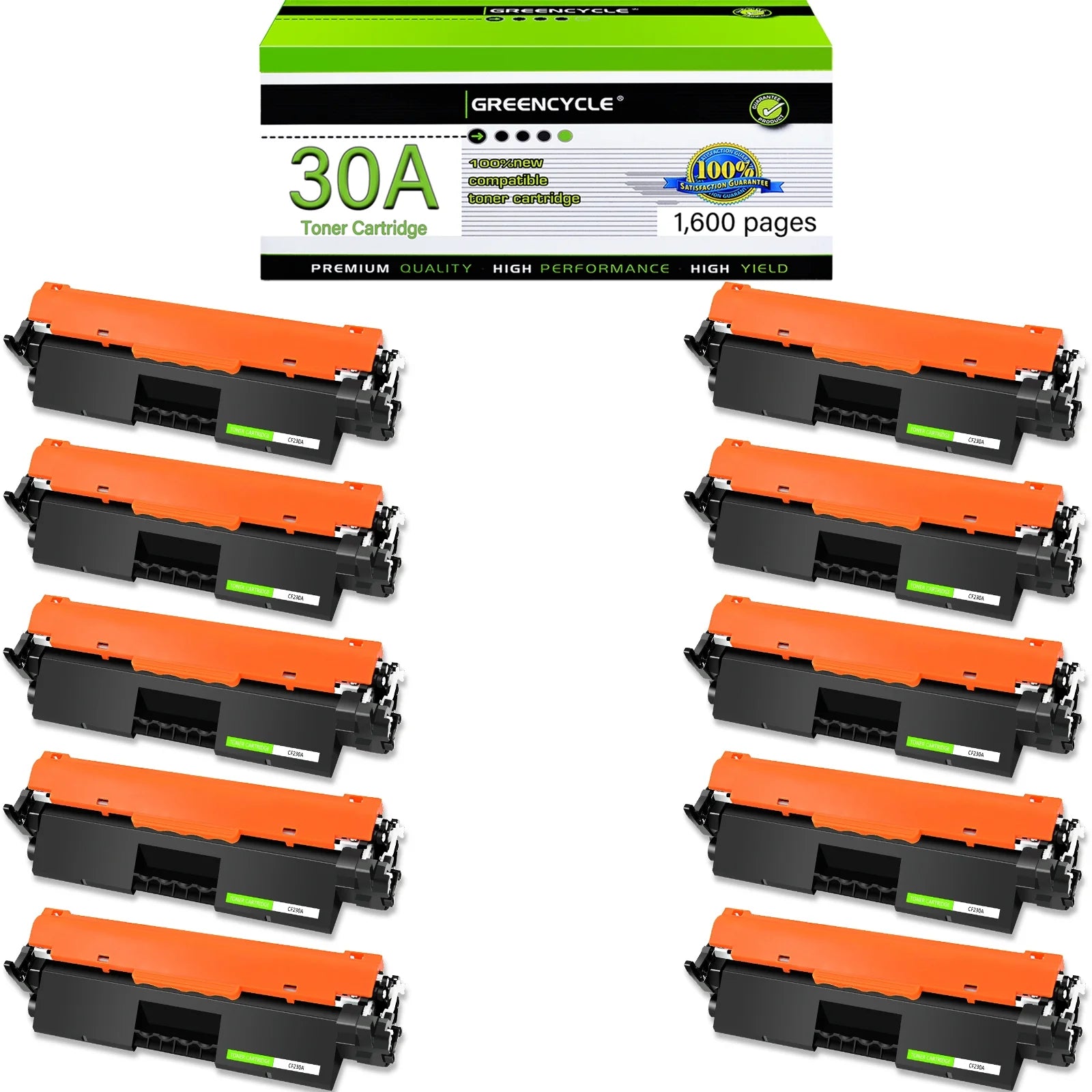 greencycle CF230A Toner Cartridge Replacement Compatible for HP 30A Black Toner Cartridge LaserJet Pro MFP M227fdw M227fdn M227sdn M203dn M203dw M203d Printer Ink Cartridge (10PCS)