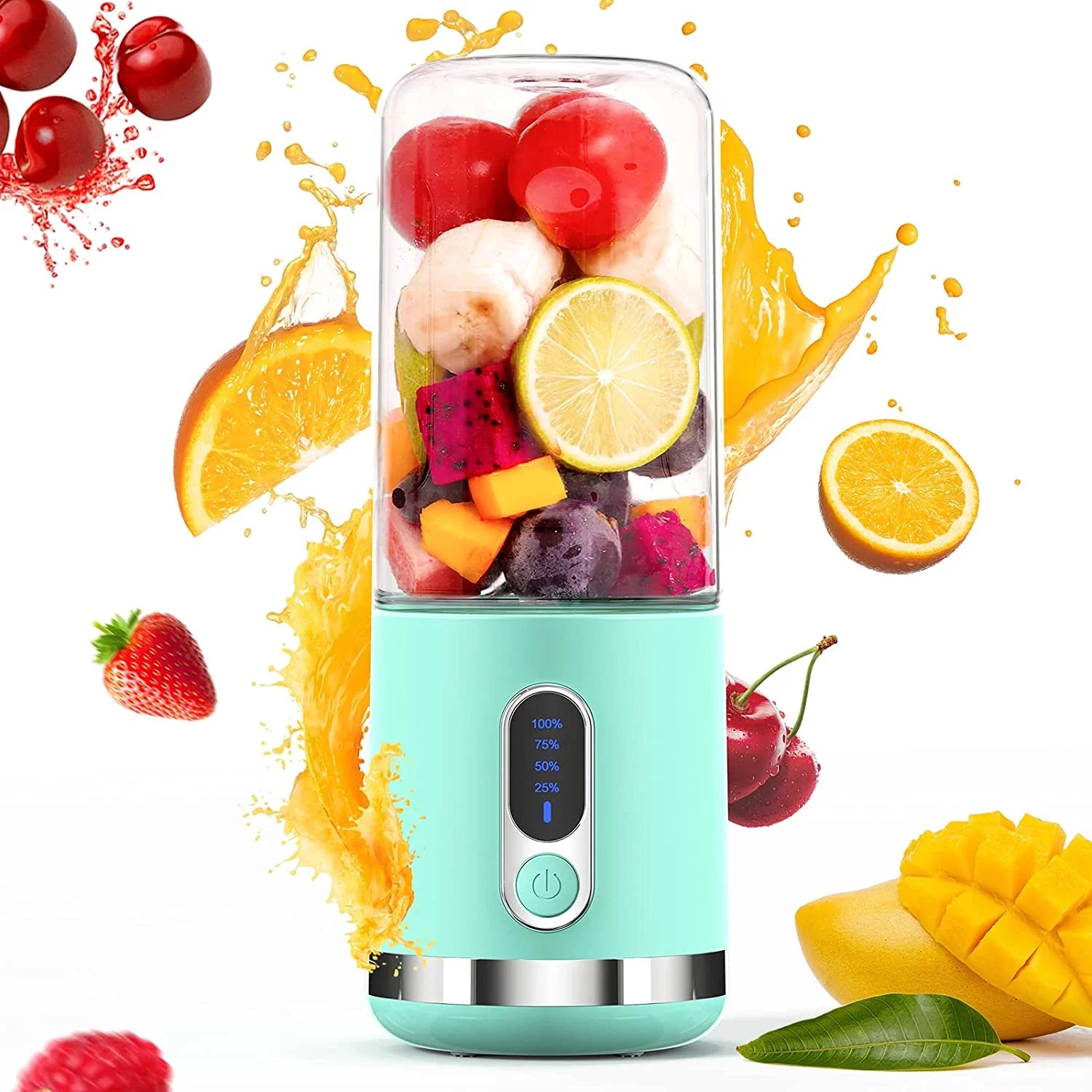 Donerton personal juicer for milkshakes, smoothies, juices, portable USB rechargeable blender, small single-cup blender with 6 blades, suitable for travel kitchens, gyms, offices,Blue