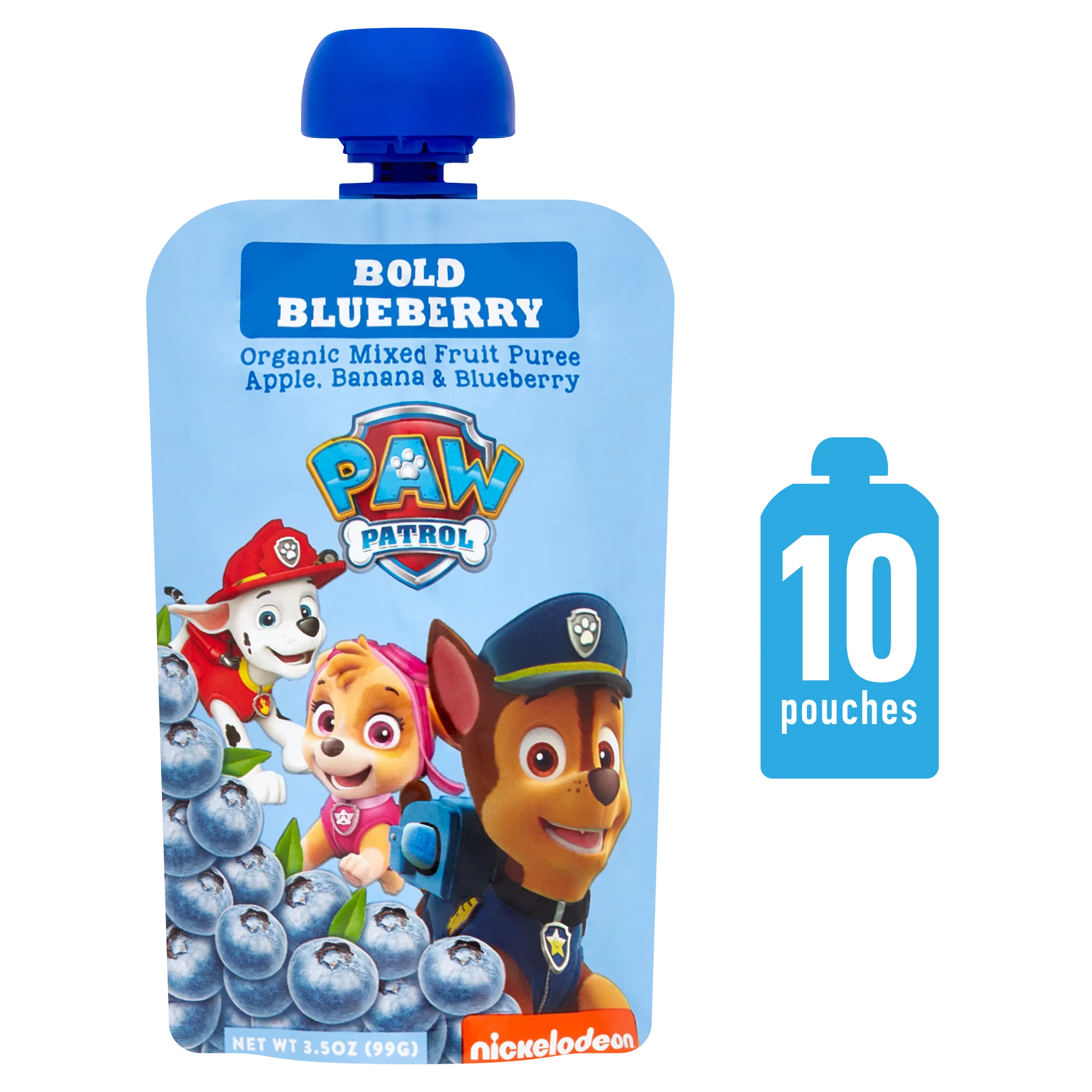 Paw Patrol Bold Blueberry Organic Mixed Fruit Squeeze Pouch, 3.5 Ounce, Pack of 10