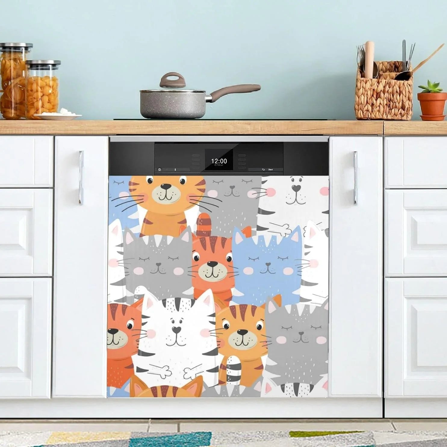 Hyjoy 23x26In Cat Dishwasher Magnet Cover Decorative Magnetic Door Cover Front Dishwasher Cover Decoration Kitchen Magnetic Panel Sticker for Kitchen