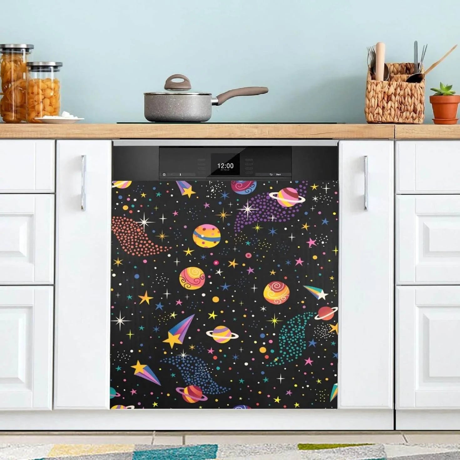 Hyjoy Cartoon Space Dishwasher Magnet Cover Decorative Magnetic Door Cover Front Dishwasher Cover Decoration Kitchen Magnetic Panel Sticker for Kitchen,23x26inch