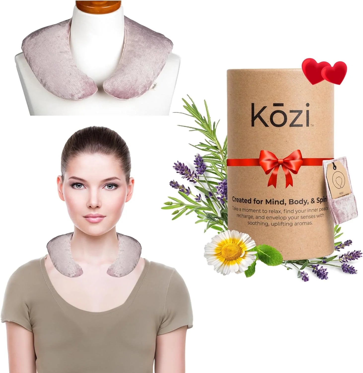 Kozi Soothing Neck Wrap, Microwave Heat Pad & Cooling Neck Ice Pack Wrap| Heated Neck Wrap & Microwavable Shoulder Heating Pad | Pain Relief for Neck, Migraine, Muscle Aches | Blush