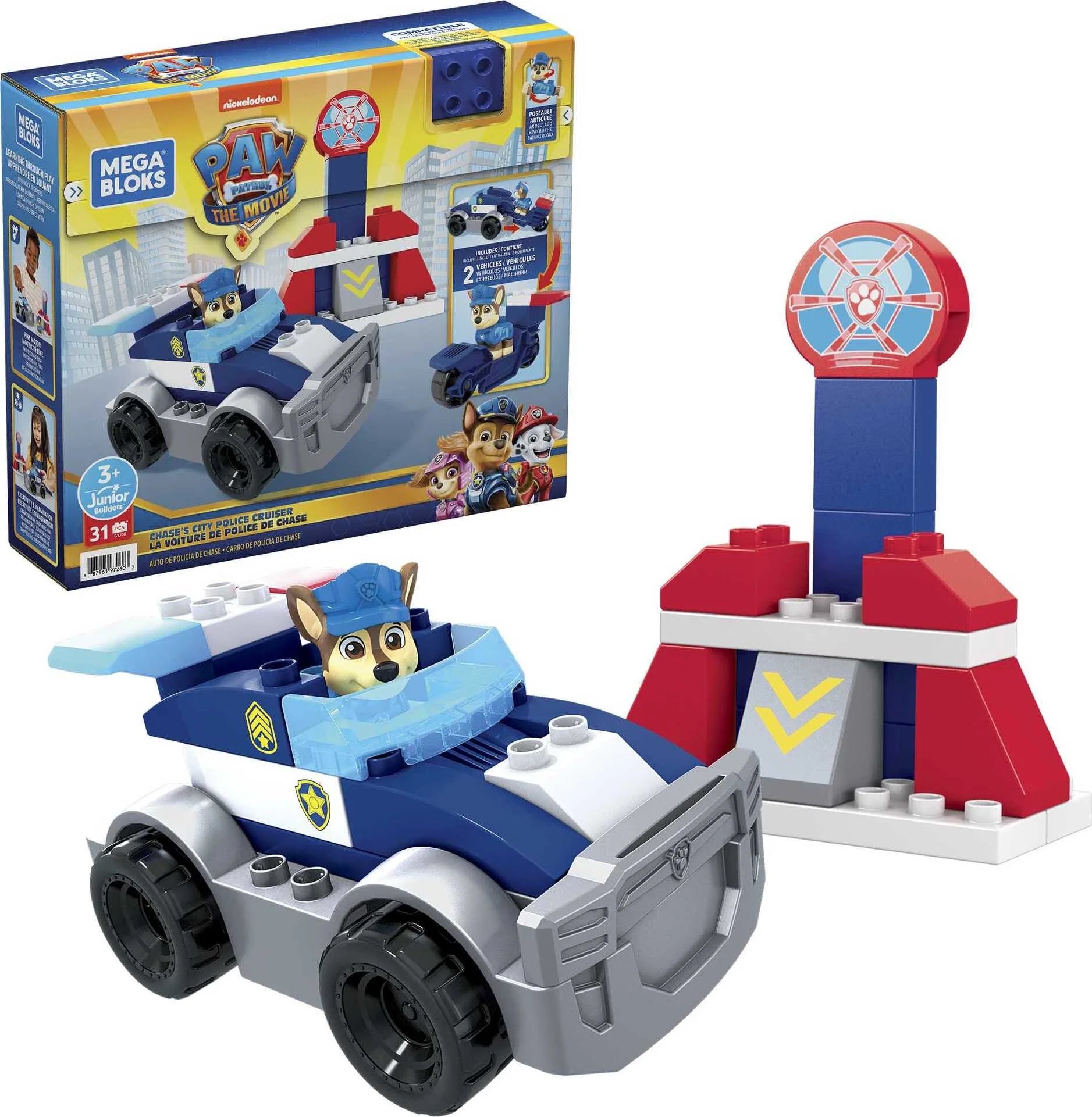 MEGA BLOKS PAW Patrol Toy Blocks Chase's City Police Cruiser with 1 Figure (31 Pieces)