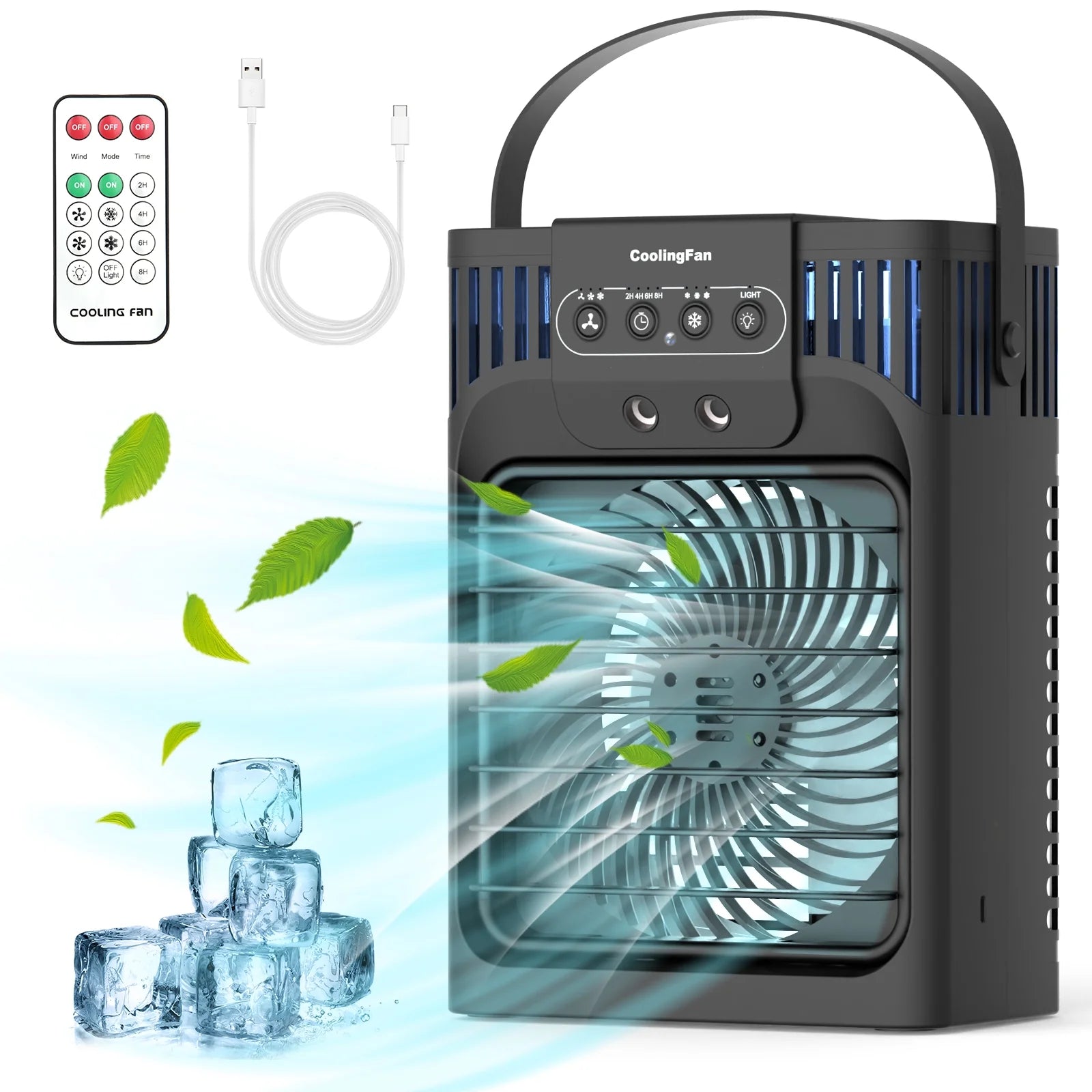 Personal Air Conditioner,4-IN-1 Evaporative Air Cooler with Remote, 2/4/6/8H Timer, 7 Colors Light,3-Level Humidify,LED Screen,3 Speeds Small Air Conditioner Portable for Room Office Camping Car