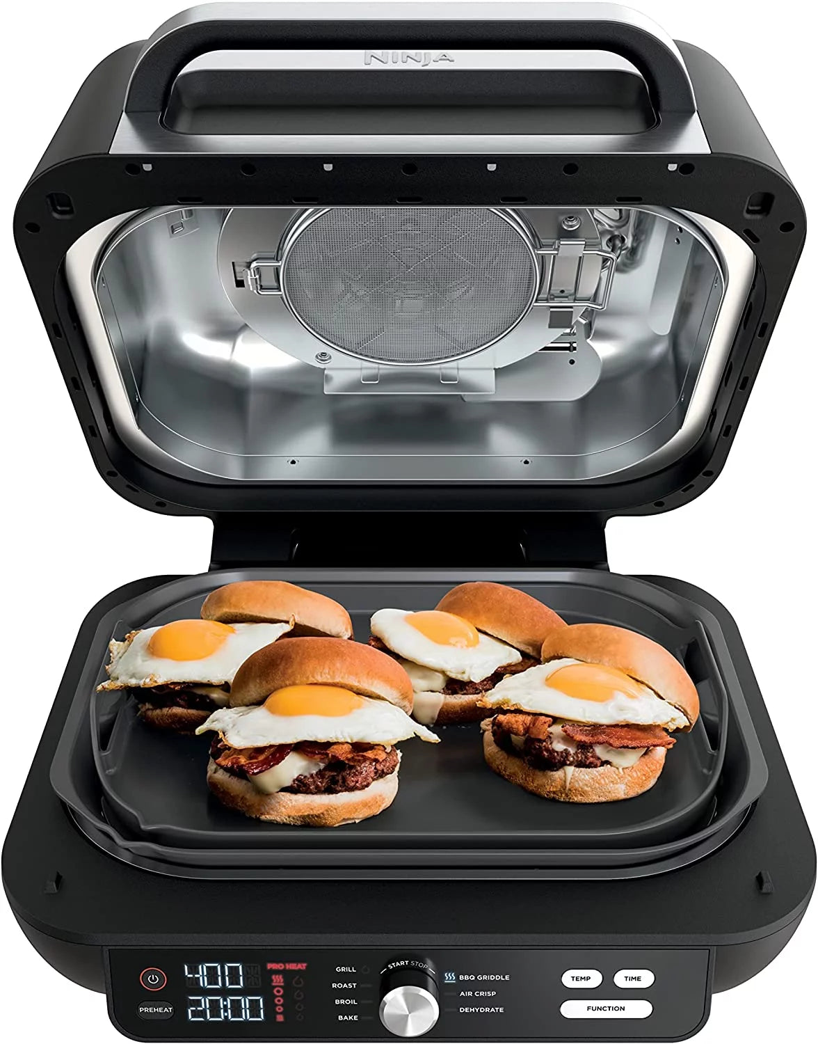 Restored Ninja IG601 Foodi XL 7in1 Indoor Grill Combo, use Opened or Closed, Air Fry, Dehydrate & More, Pro Power Grate, Flat Top Griddle, Crisper, Black, 4 Quarts (Refurbished)