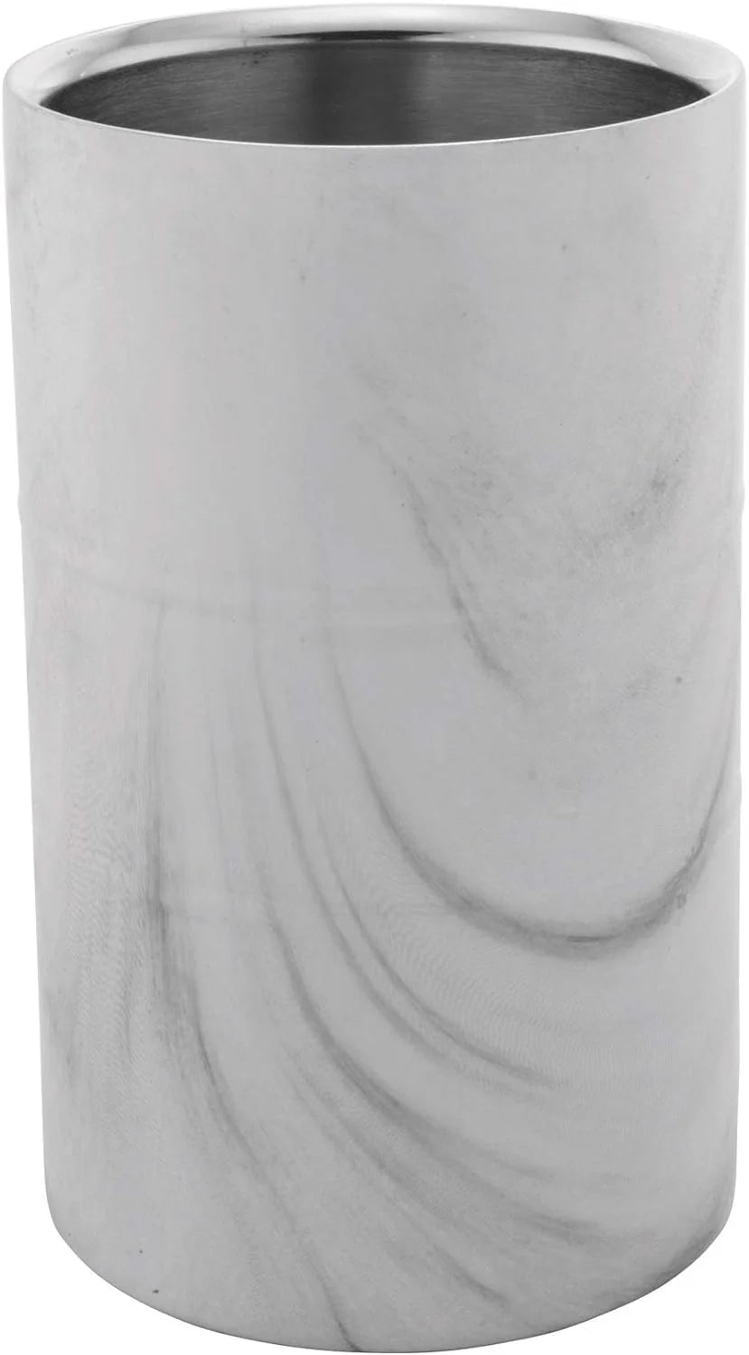Wine Chiller Bucket - Double Wall Stainless Steel Barware - Wine & Champagne Holder - Cooler For Home, Bars, Restaurants, Use - Shiny Finish - White Marble, 1.6 Qt