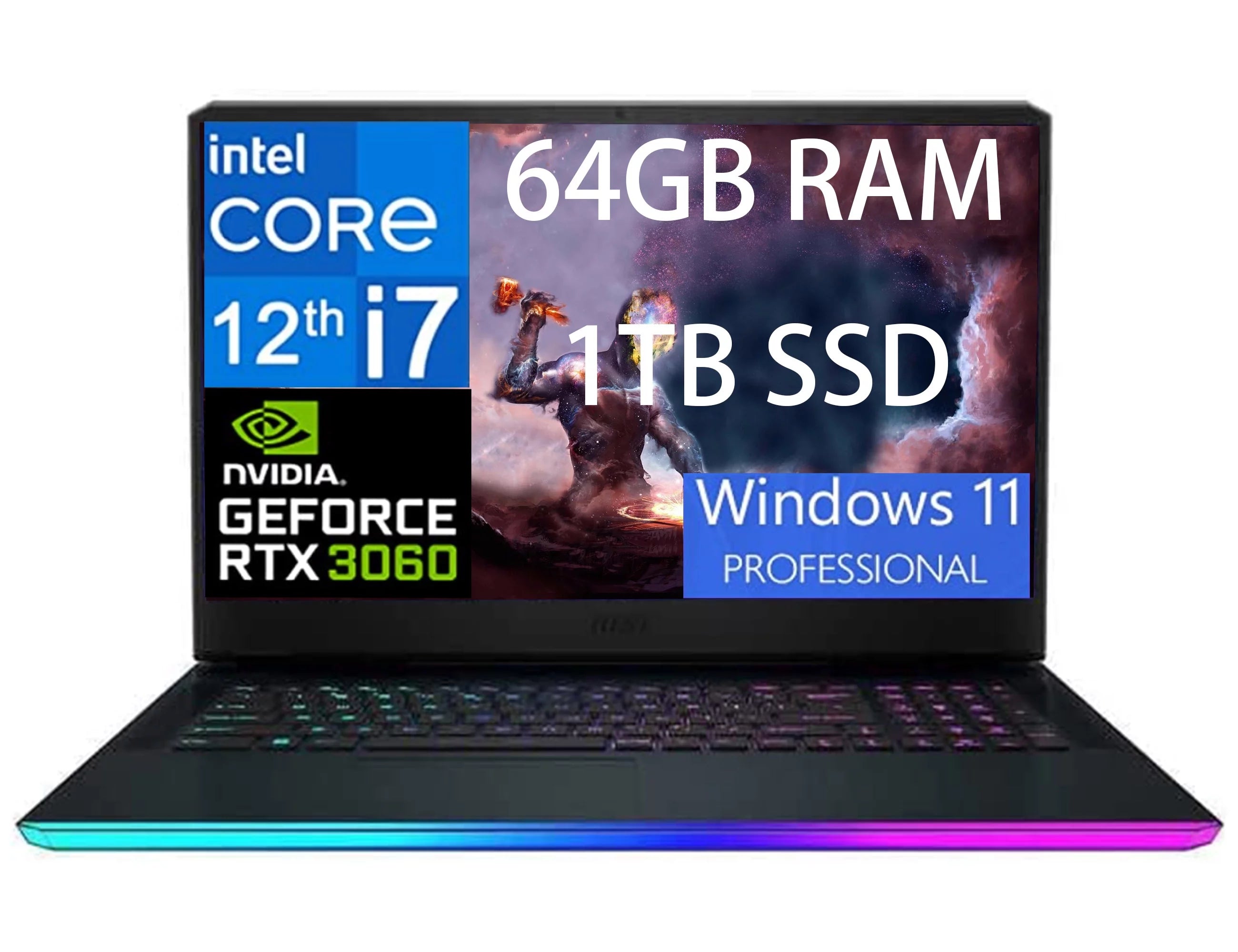 MSI GE76 Raider 17 Gaming Laptop, 17.3 IPS FHD (1920 x 1080) 144Hz, 12th Intel Core i7-12700H 14cores, GeForce RTX 3060 6GB, 64GB DDR4 1TB PCIe SSD, RGB Keyboard, Windows 11 Pro