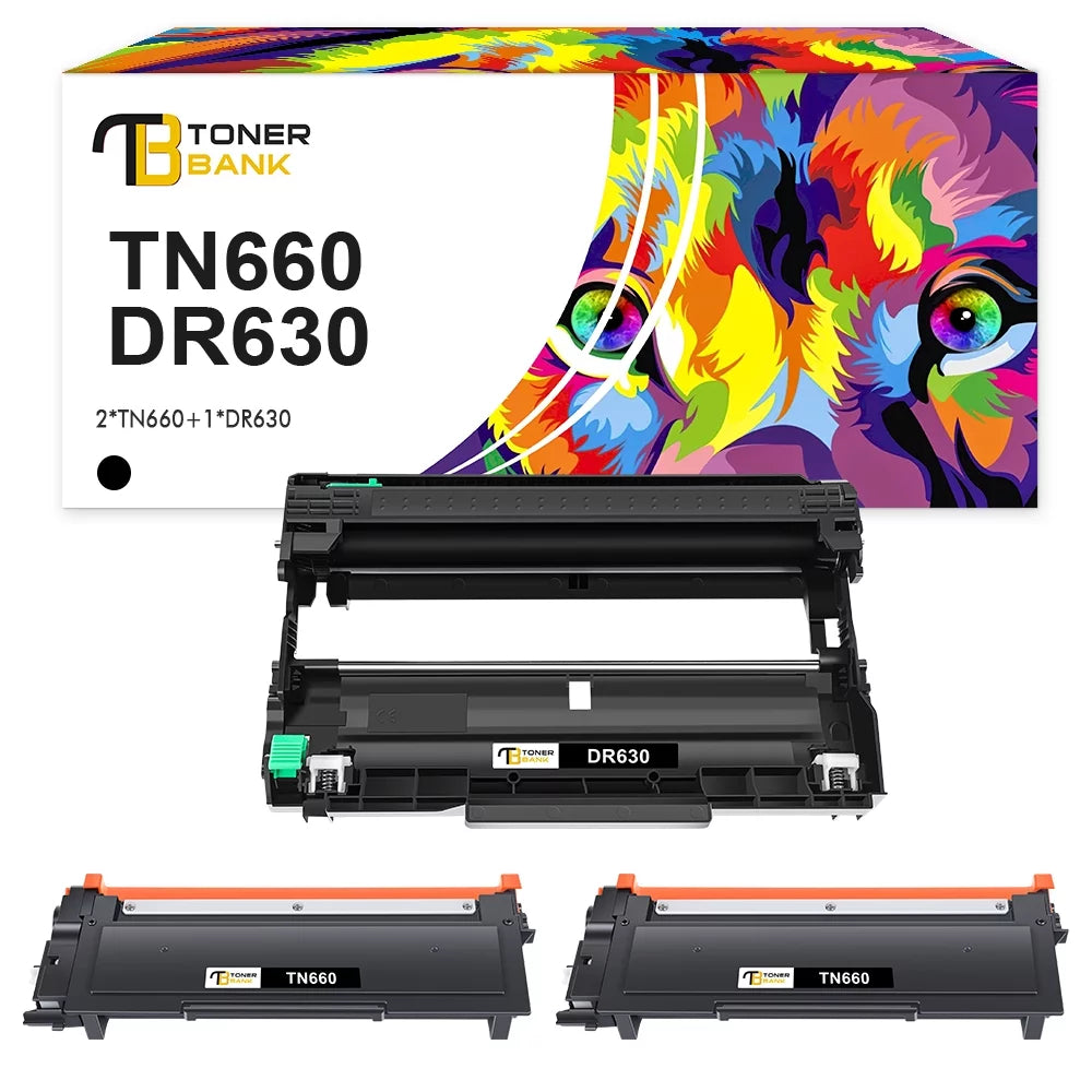 TN660 Toner Cartridge and DR630 Drum Unit Set Compatible for Brother TN660 TN630 DR-630 HL-L2300D HL-L2320D MFC-L2740DW HL-L2380D Printer (2x TN-660 Toner + 1x DR-630 Drum Unit, Black)