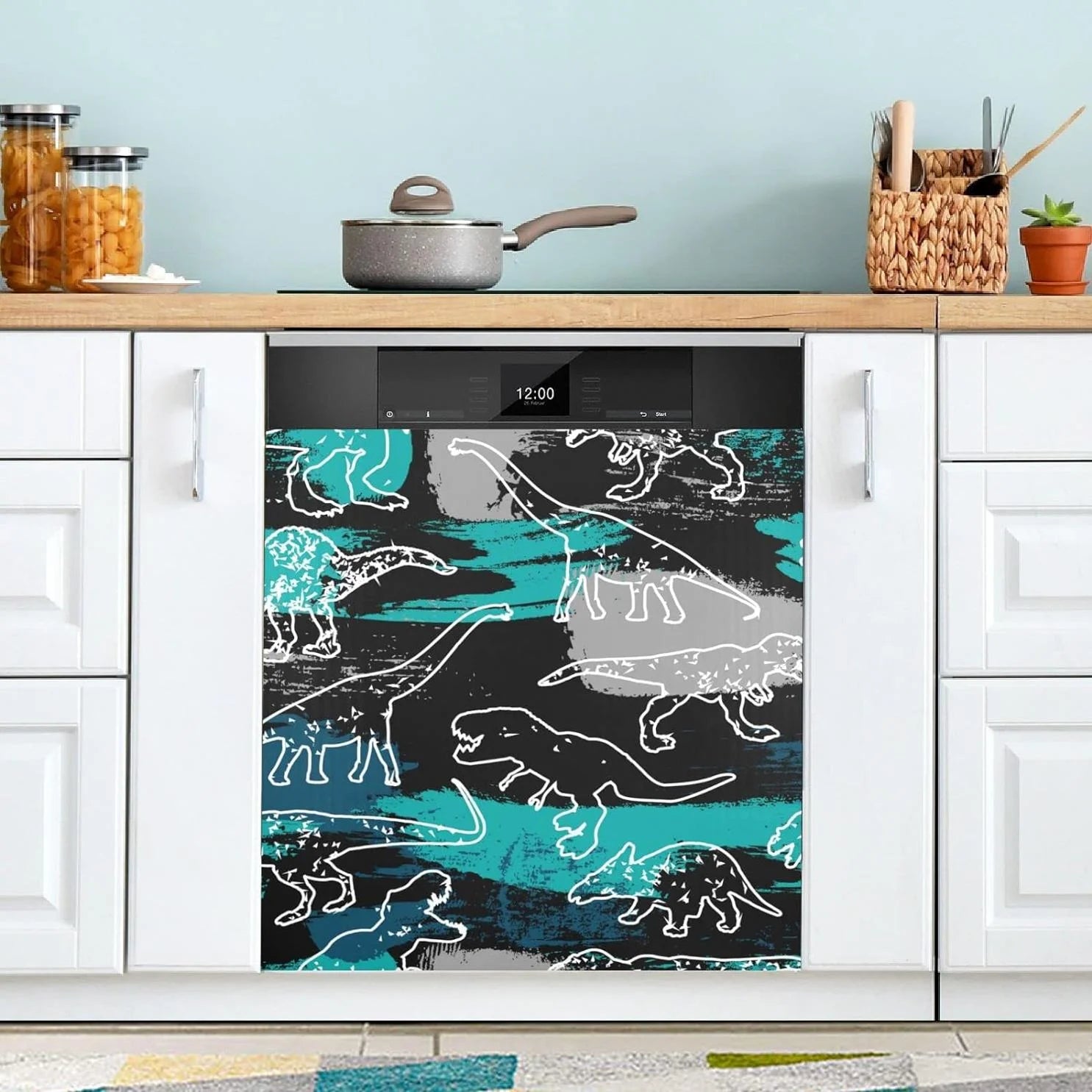 Hyjoy 23x26In Dinosaur Dishwasher Magnet Cover Decorative Magnetic Door Cover Front Dishwasher Cover Decoration Kitchen Magnetic Panel Sticker for Kitchen