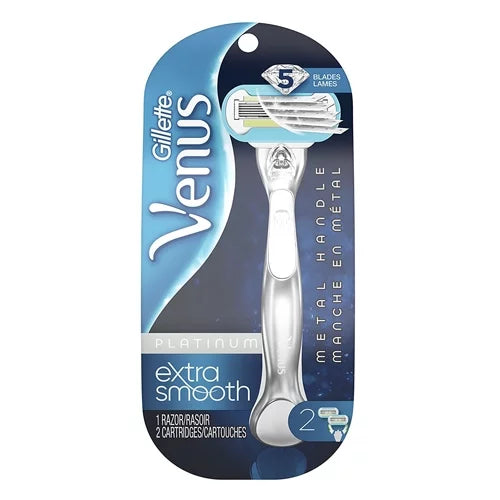 Gillette Venus Platinum Extra Smooth Metal Handle Womens Razor, 1 Ea, 2 Pack