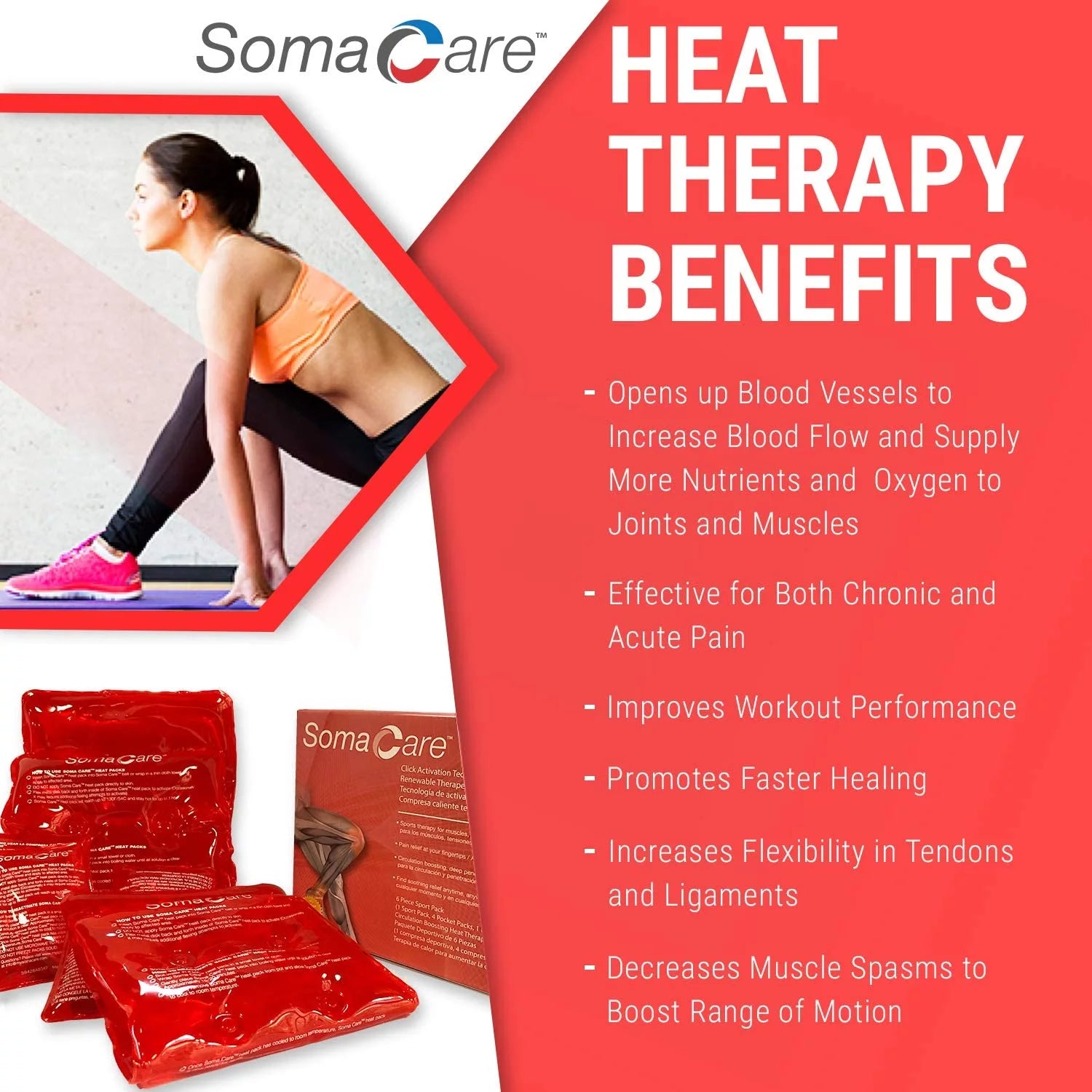 SomaCare Sport & Back Hot Pack - Pain Relief, Reusable for Neck, Shoulders & Joint Pain, Ease to Use, Click to Activate, Advanced Hot Therapy - Muscle Recovery, for Knee, Cramps, Post & Pre Workout