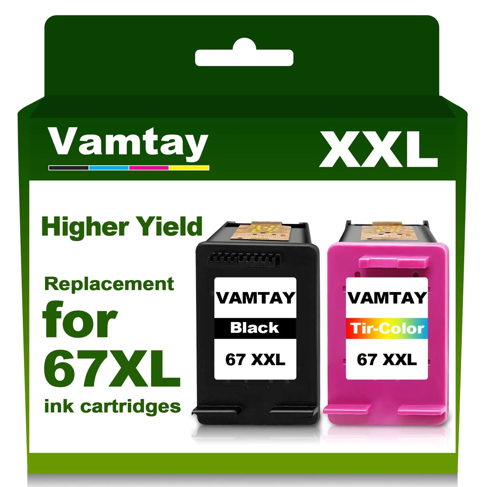 VAMTAY Ink Cartridge Replacement for HP 67XXL 67XL 67 XL 67 XXL Use with HP DeskJet 2752 2700 2725 Plus 4100 4155 4152 Envy Pro 6400 6455 Envy 6055 6052 (1 Black, 1 Tri-Color)