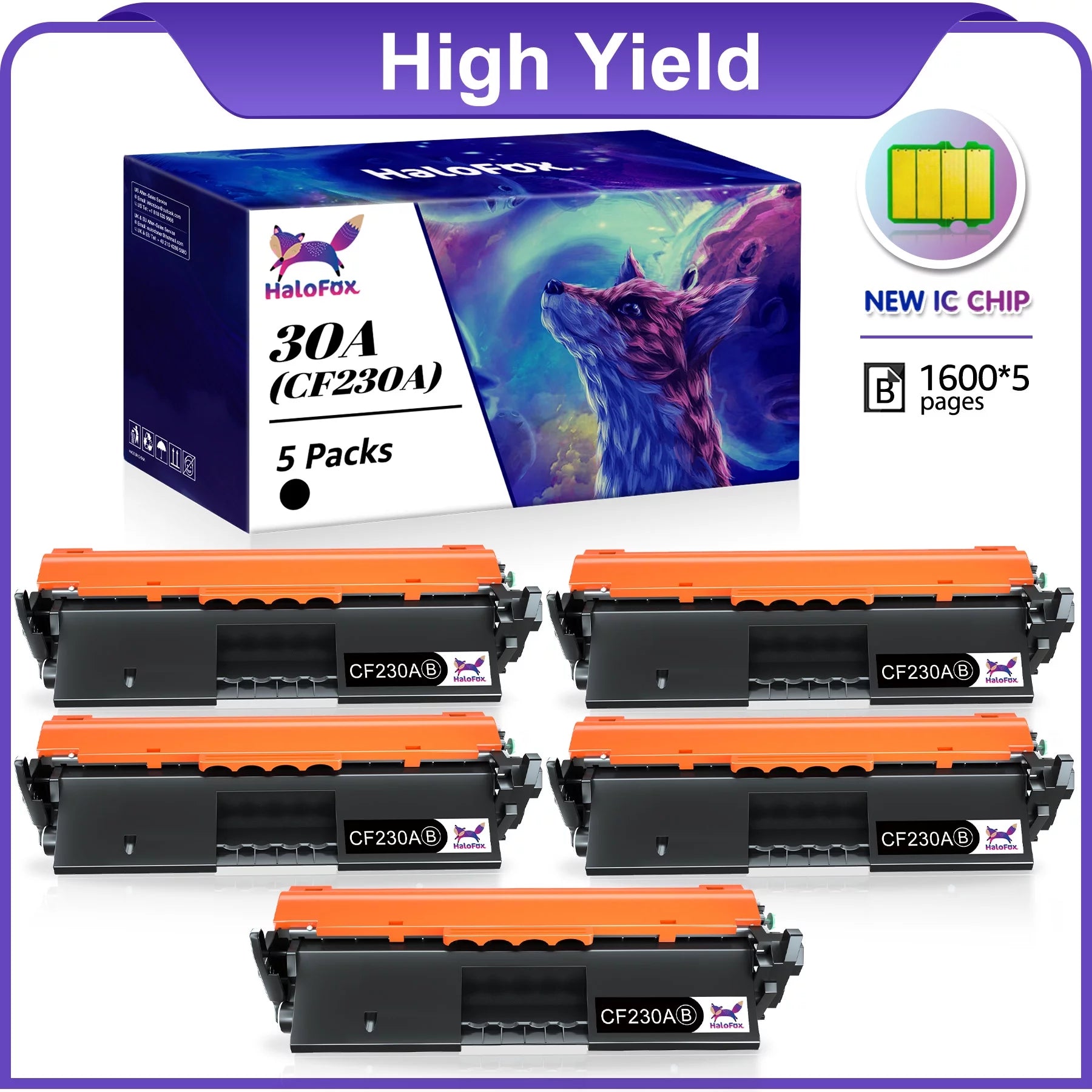30A Toner Cartridges for HP 30A CF230A 30X CF230X use with LaserJet Pro MFP M203dw M227fdw M227fdn M203d M203dn M227sdn M227 M203 Printer, 5 Black
