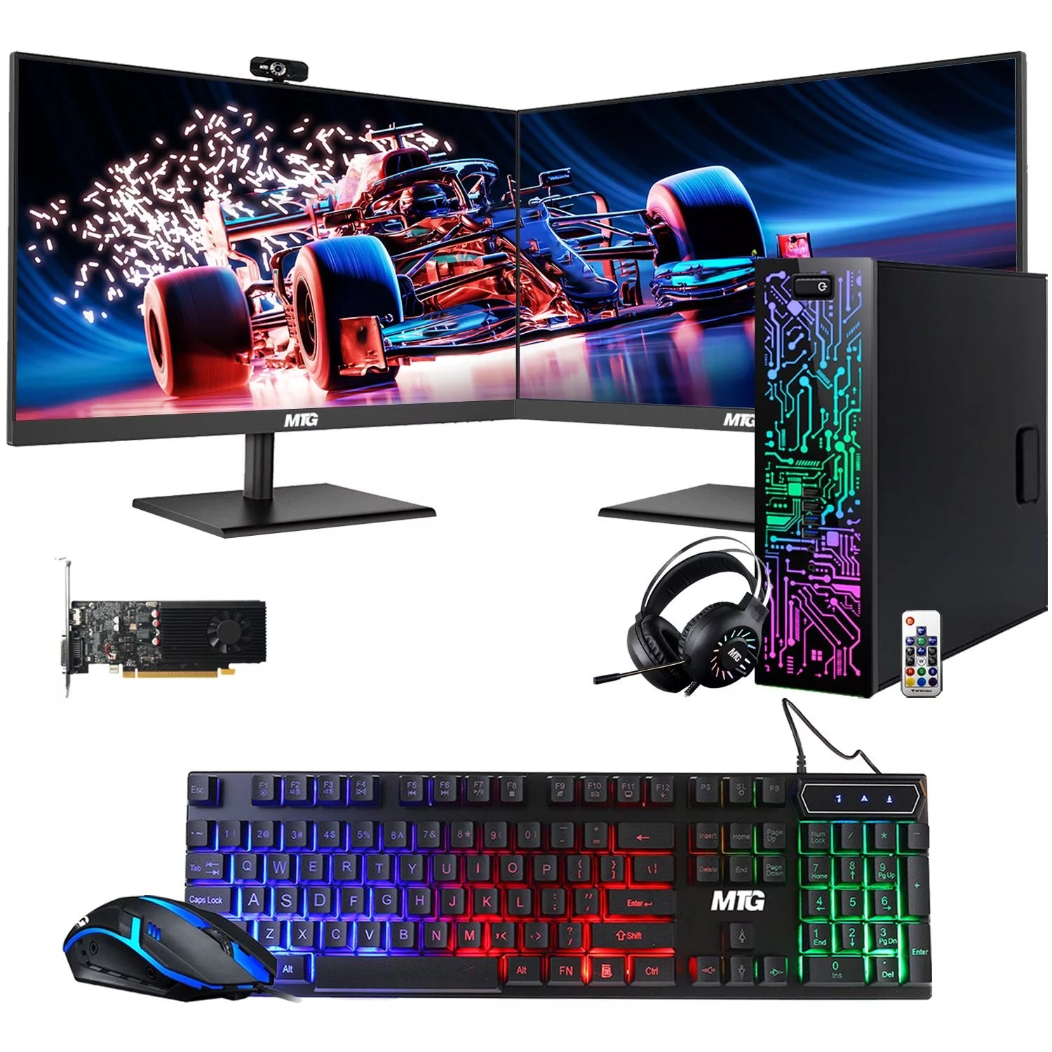 Restored Gaming Desktop PC, Intel Core i5 6th Gen, TechMagnet Zeus, AMD RX 550 Graphics, 32GB RAM, 240GB SSD + 2TB HDD, MTG New 24 Inch Dual Monitor, RGB Keyboard Mouse, Headphone, Webcam, Win 10 Pro (Refurbished)