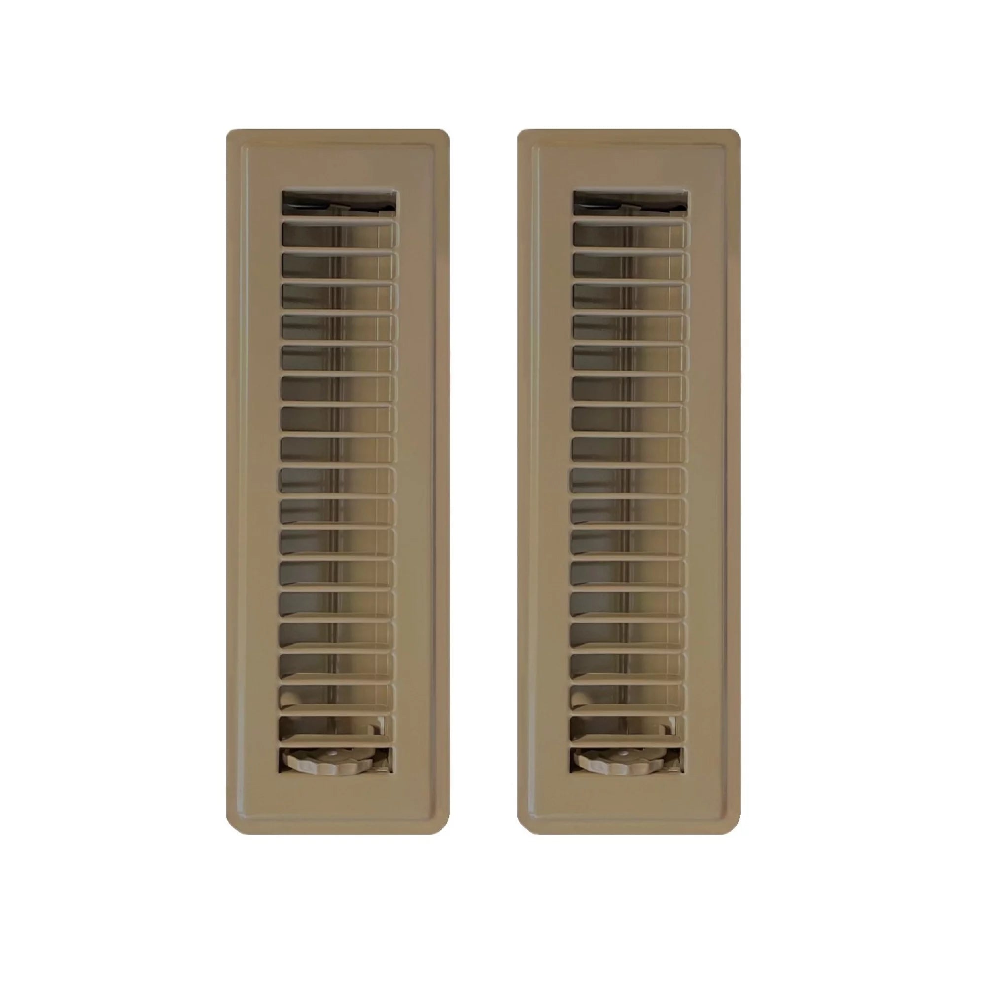 2in x 10in Basic Brown Metal Heating and Cooling Floor Louvered Register (2 PACK) - Overall Dimensions 3 3/4in x 11 1/2in