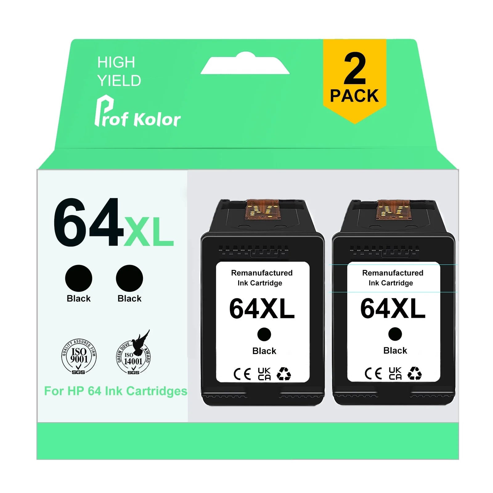 64XL Ink Cartridges | 2 Black | Work with HP Envy Photo 7855 7858 7800 7155 Series