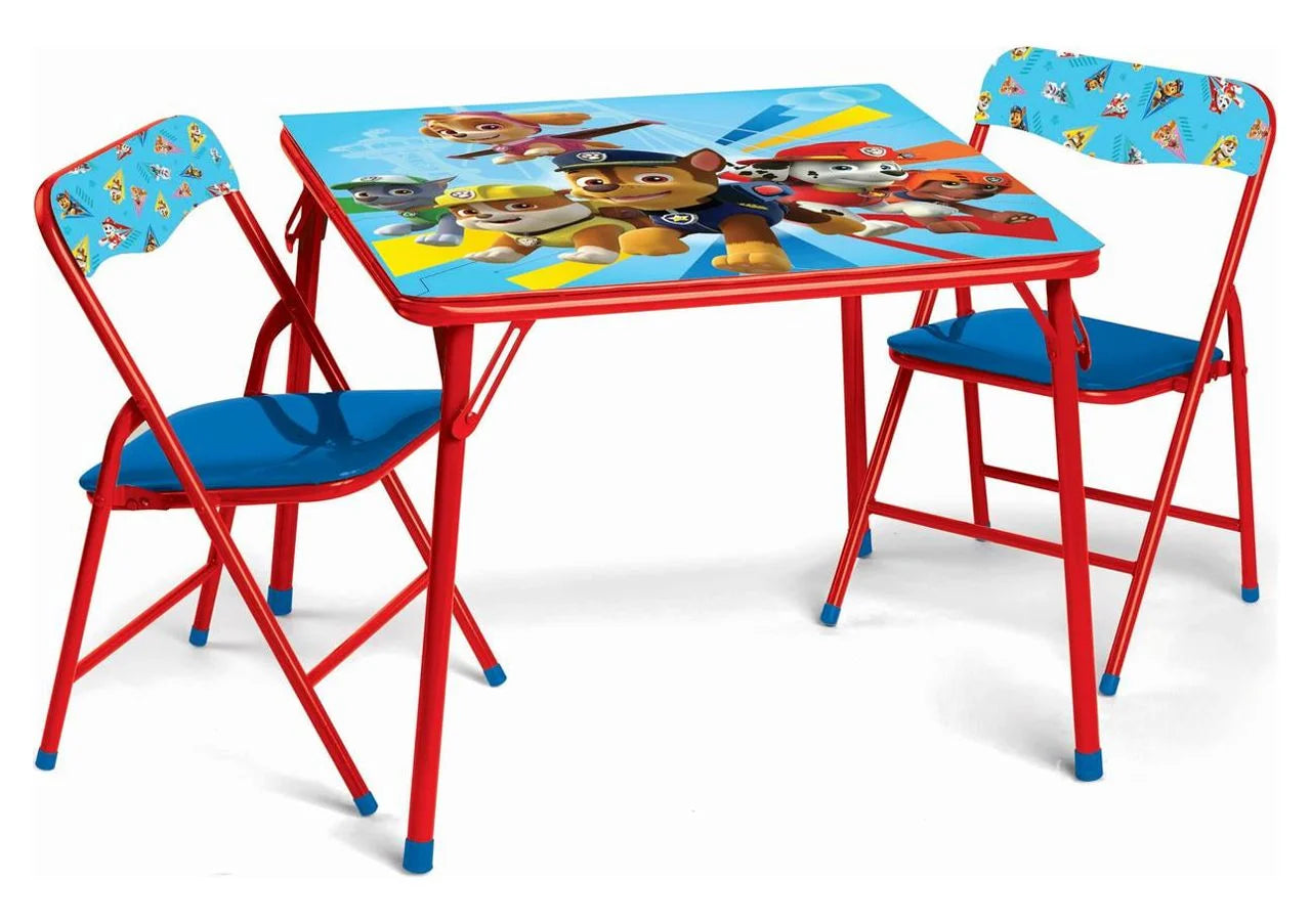 PAW Patrol 24.5 3 Piece Kids Graphics Square Vinyl Table and 2 Chairs Set, Red/Blue