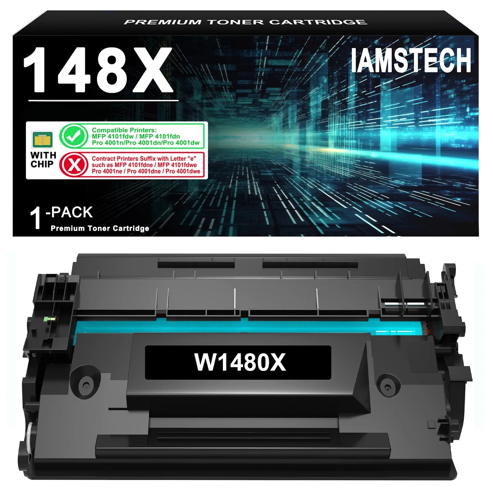 148X 148A Toner Cartridge with Chip High Yield Compatible for HP W1480X 148X Laserjet Pro 4001dn MFP 4101fdw 4101fdn 4001n 4001dn 4001dw(Black, 1-Pack)