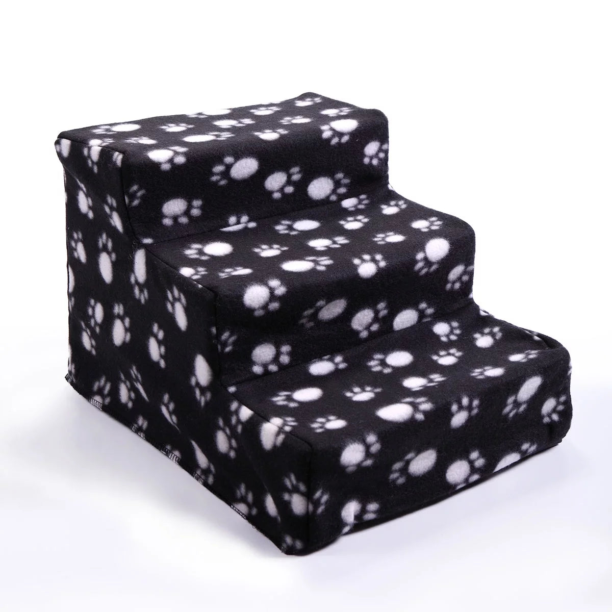 Coziwow Pet Stairs 3 Steps Indoor Dog Cat Steps Bed Ramp for Puppies up to 45 lbs Black with Paw