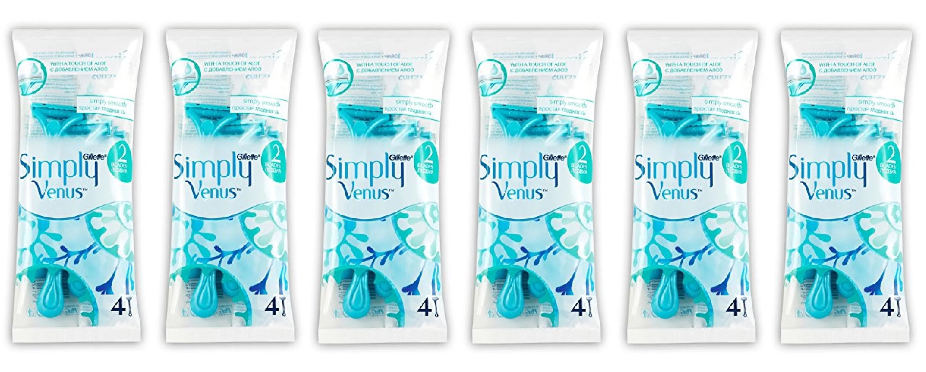 Gillette Simply Venus 2 Blade Disposable Razors With A Touch of Aloe, 4 Count (Pack of 6) + Facial Hair Remover Spring