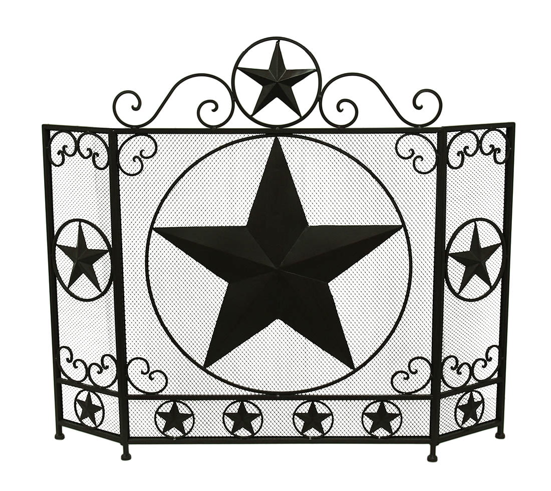 Zeckos Brown Western Star 3 Panel Metal Fireplace Screen 39 inches Long