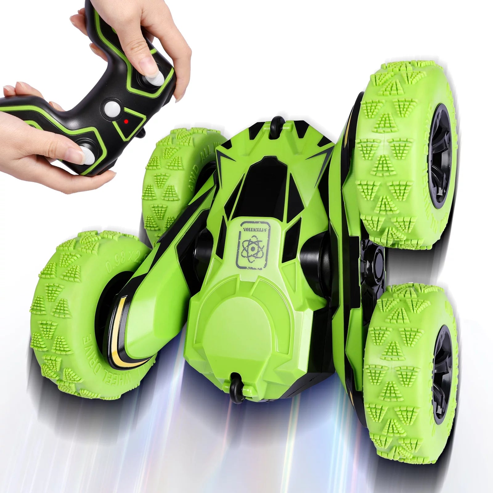 AOKESI RC Stunt Car, 2.4GHZ Double Sided 360¡ã Rotating Remote Control Car, Indoor & Outdoor 4WD RC Cars Toy Gift for Boys/Girls, Ages 6+, Green