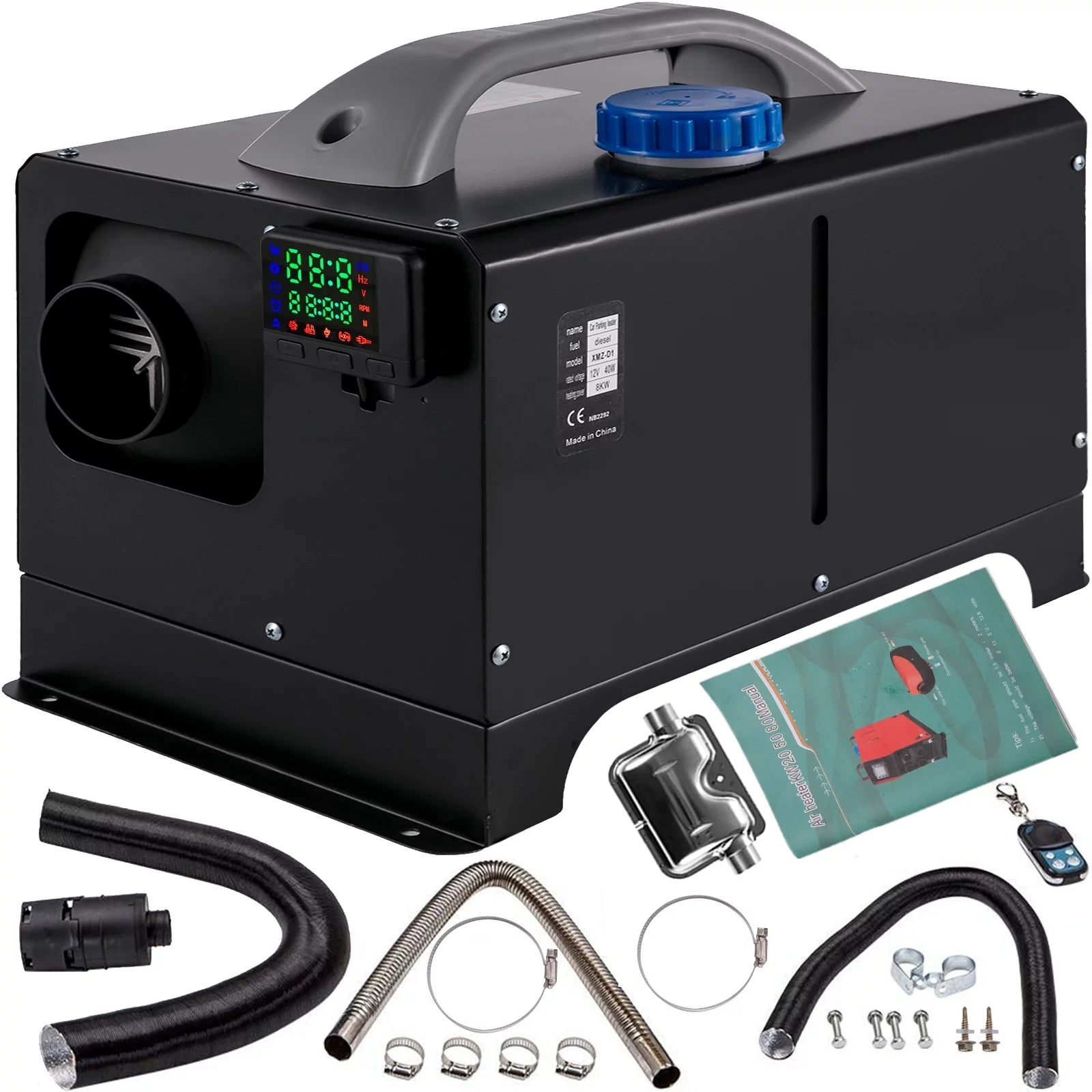 BENTISM Diesel Air Heater All in One 12V 8KW,Mini Diesel Parking with Black LCD Switch & Silencer & Remote Control,Fast Heating for Car Bus Truck Boat Trailer Motorhomes Engineering Vehicles(Black)