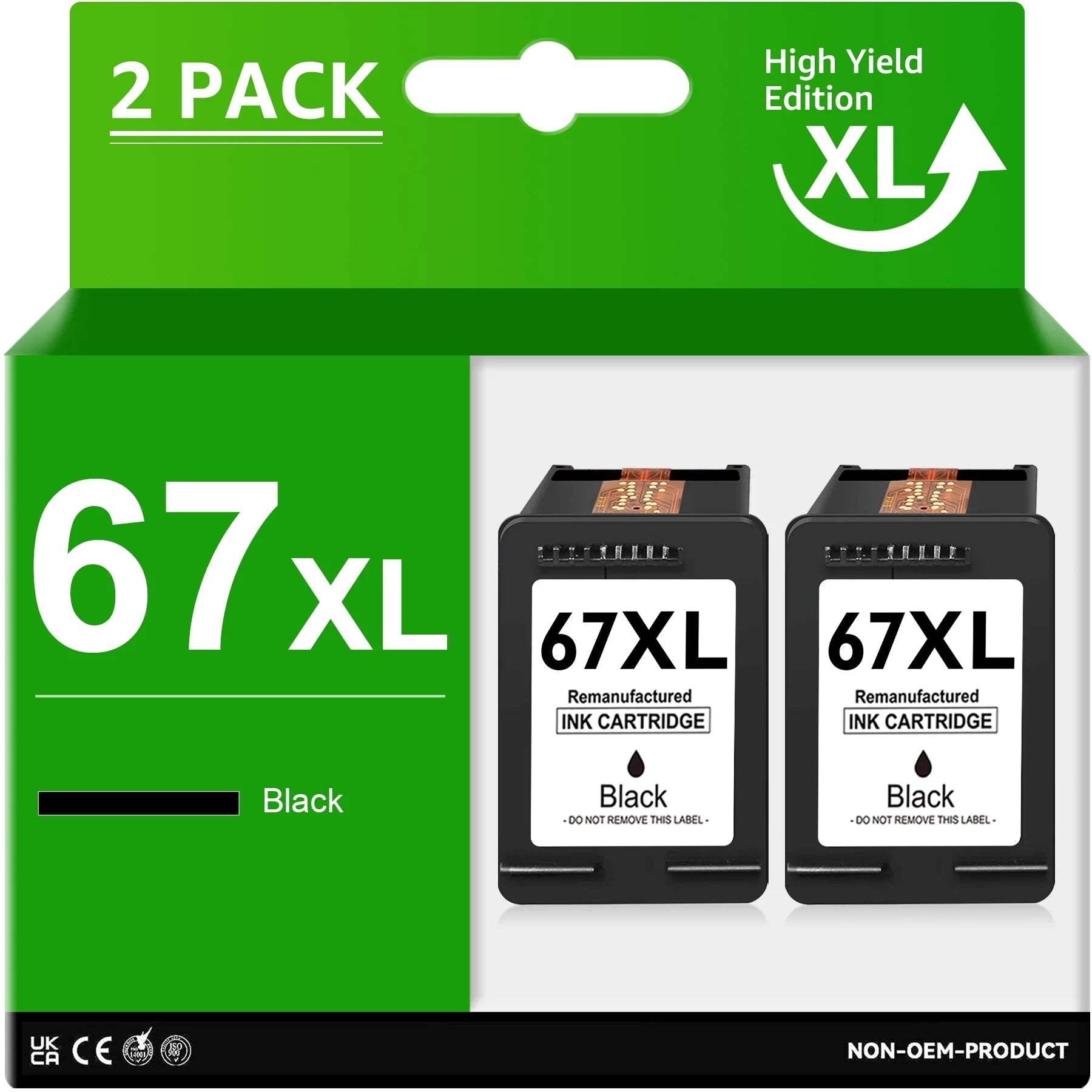 67XL Ink Cartridges Black for HP Ink 67 Envy 6000 6055 6052 6058 6075 Envy Pro 6400 6455 6452 6458 DeskJet 1255 2732 2752 2755 4140 4152 4155 Printer 2-Pack