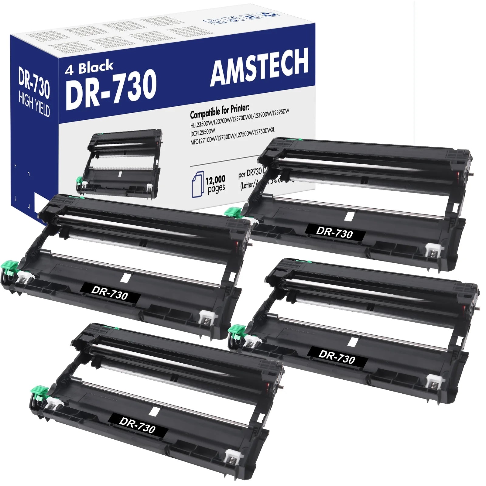 Amstech 4-Pack Compatible  Drum Unit for Brother DR-730 DR730 DR 730 HL-L2350DW L2370DW L2390DW L2395DW DCP-L2550DW MFC-L2710DW Printer Black