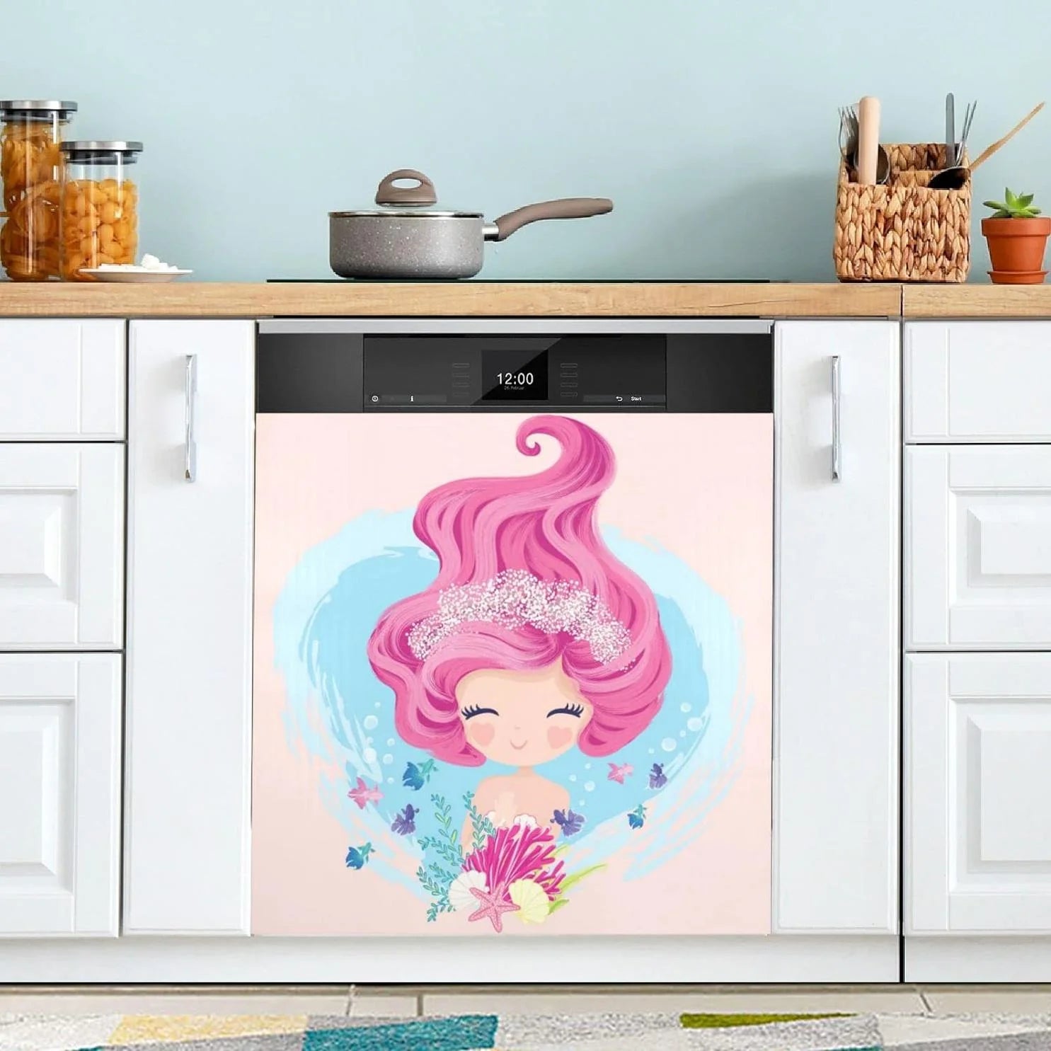 Hyjoy 23x26In Mermaid Dishwasher Magnet Cover Decorative Magnetic Door Cover Front Dishwasher Cover Decoration Kitchen Magnetic Panel Sticker for Kitchen