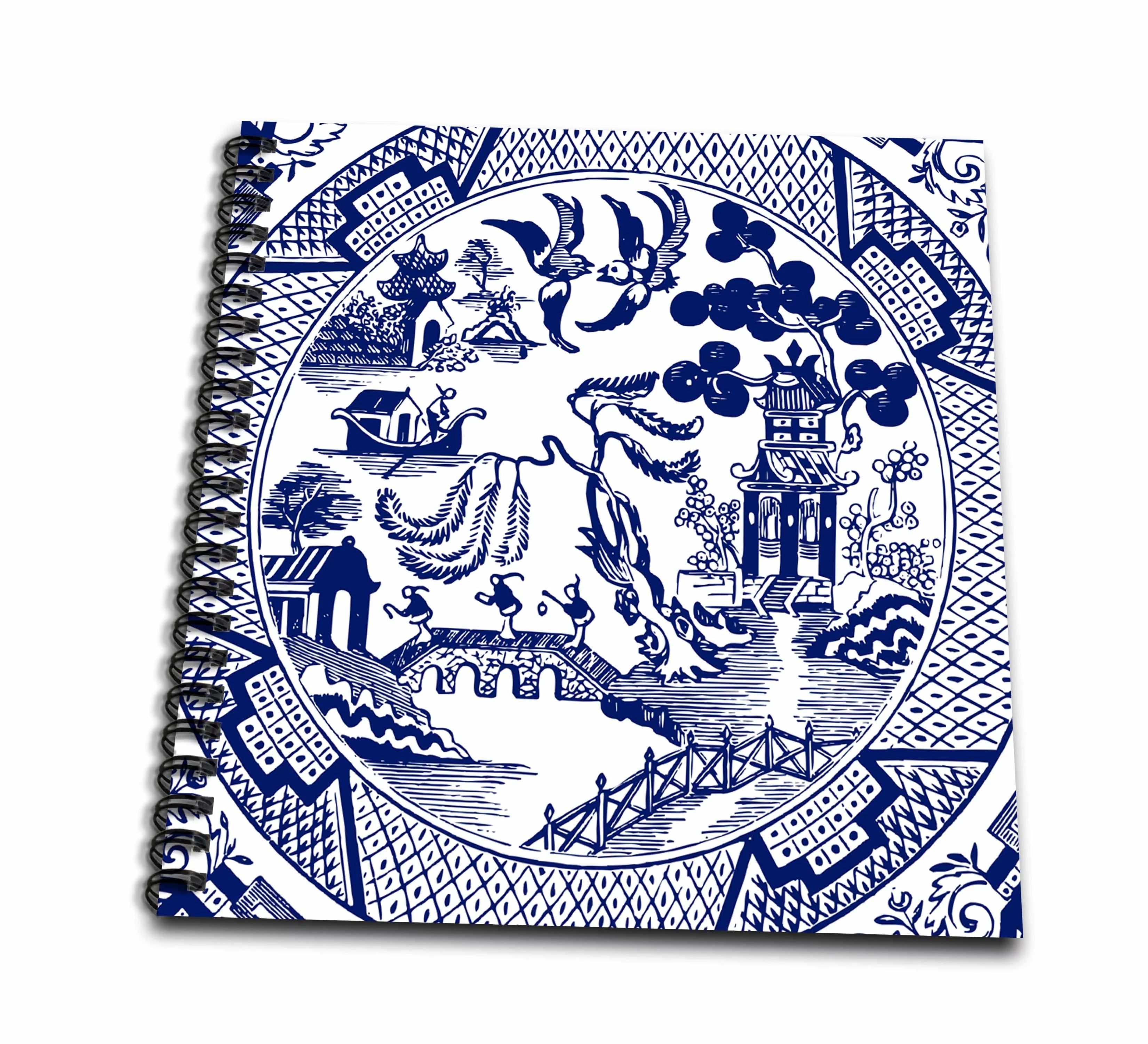 3dRose Willow Pattern Detail in Blue and White - Drawing Book, 8 by 8-inch