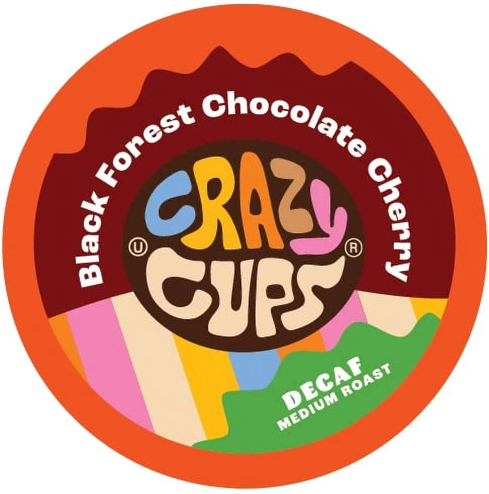 Crazy Cups Decaf Black Forest Chocolate Cherry Coffee Pods, Decaf Flavored Coffee Pods In Single Serve Cups Compatible With Keurig K Cups Machine, 22 Count