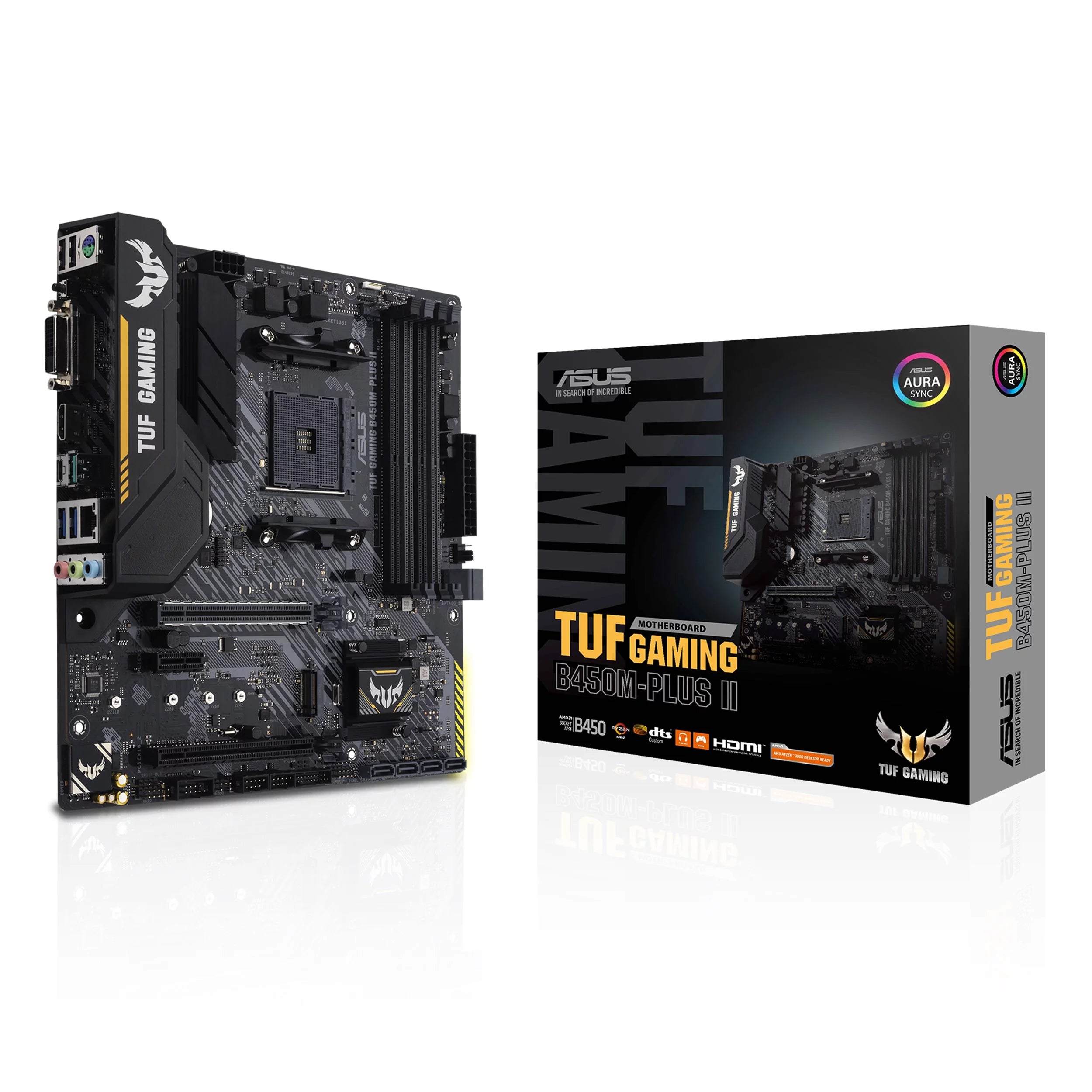 ASUS TUF GAMING B450M-PLUS II - Motherboard - micro ATX - Socket AM4 - AMD B450 Chipset - USB-C Gen1, USB 3.2 Gen 1, USB 3.2 Gen 2 - Gigabit LAN - onboard graphics (CPU required) - HD Audio (8-channel)