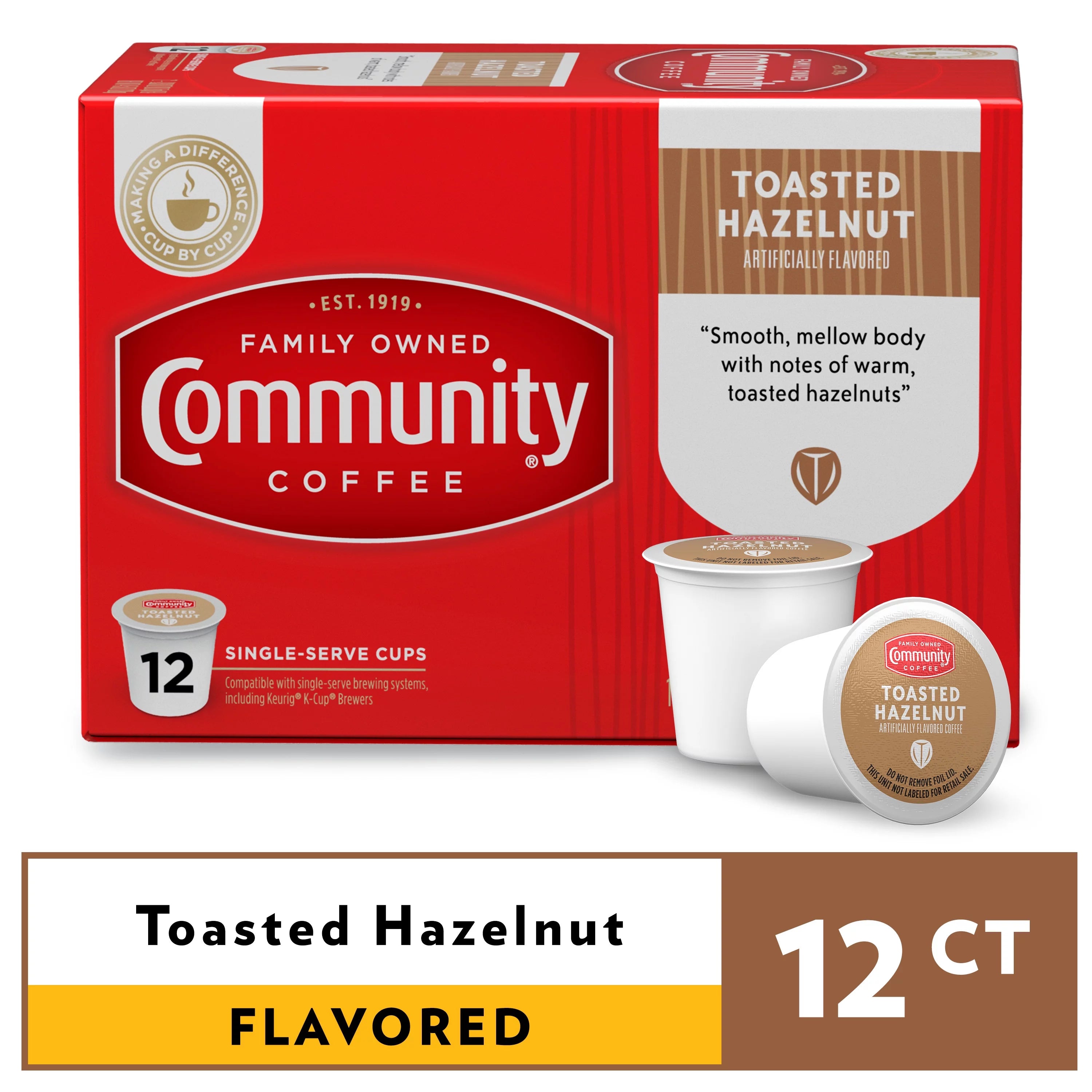Community? Coffee Toasted Hazelnut Coffee Single-Serve Cups 12 Ct Box Compatible with Keurig 2.0 K-Cup Brewers
