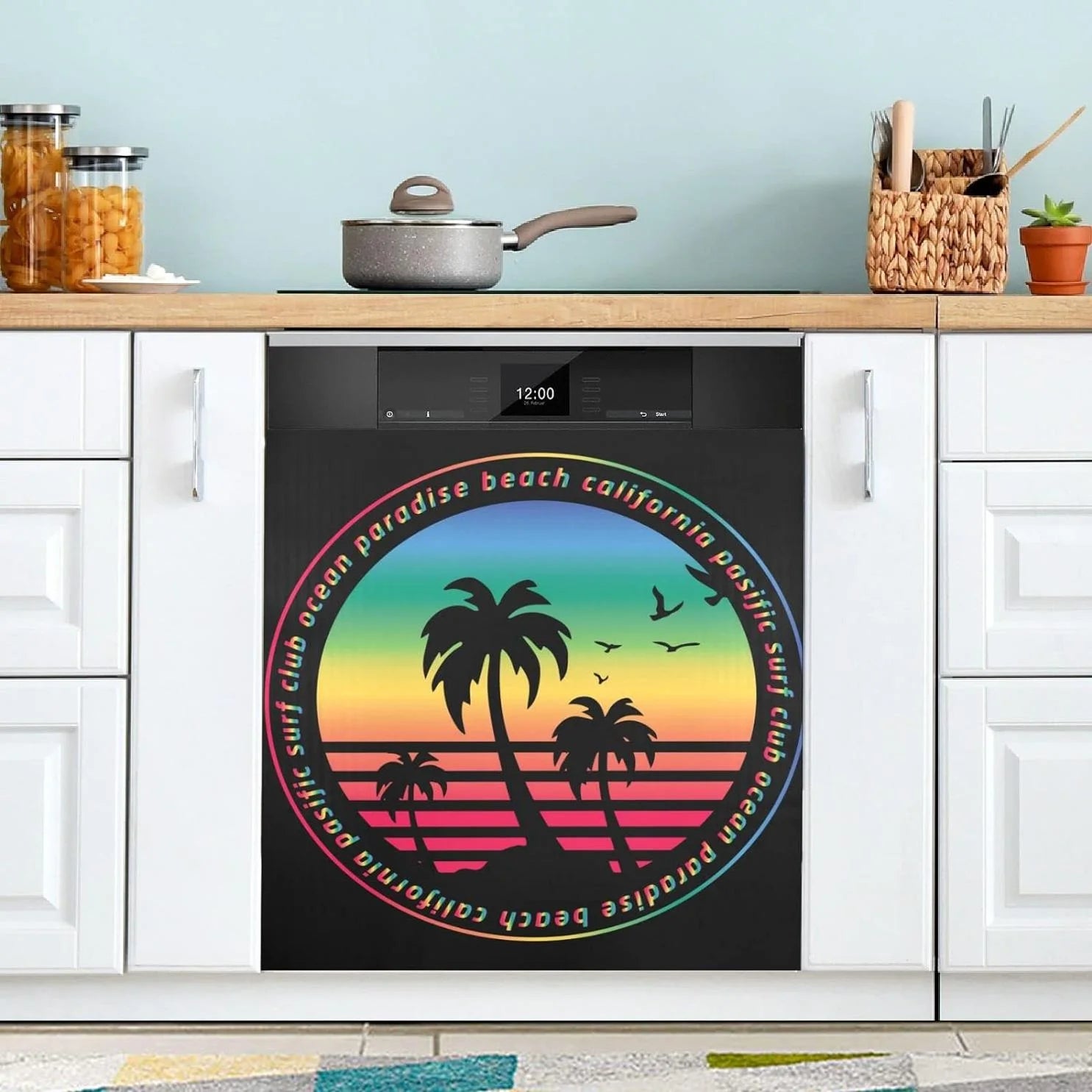 Hyjoy 23x26In Palm Tree Dishwasher Magnet Cover Decorative Magnetic Door Cover Front Dishwasher Cover Decoration Kitchen Magnetic Panel Sticker for Kitchen