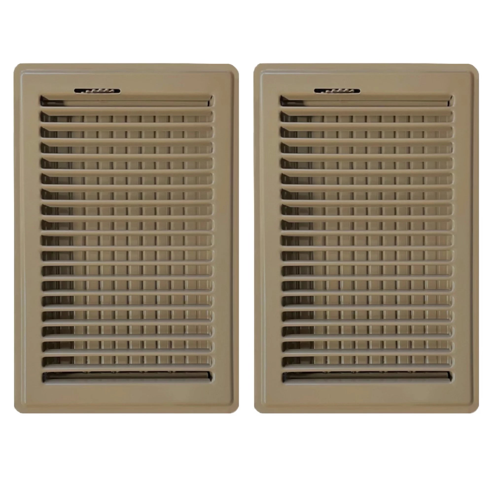 6in x 10in Basic Brown Metal Heating and Cooling Floor Louvered Register (2 PACK) - Overall Dimensions 7 1/2in x 11 1/2in